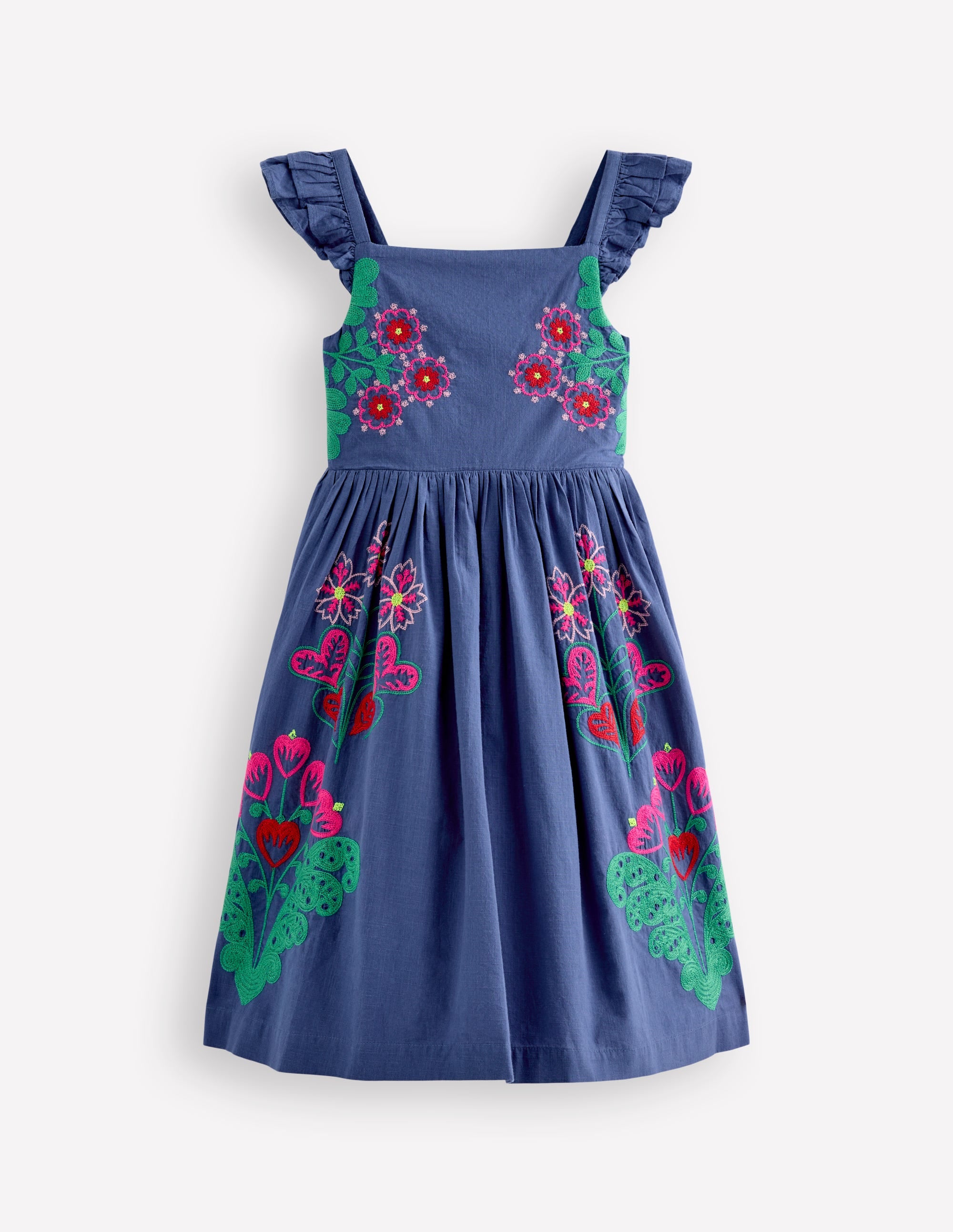 Annalisa Twirly Sundress-Denim Blue Embroidery - Image 1