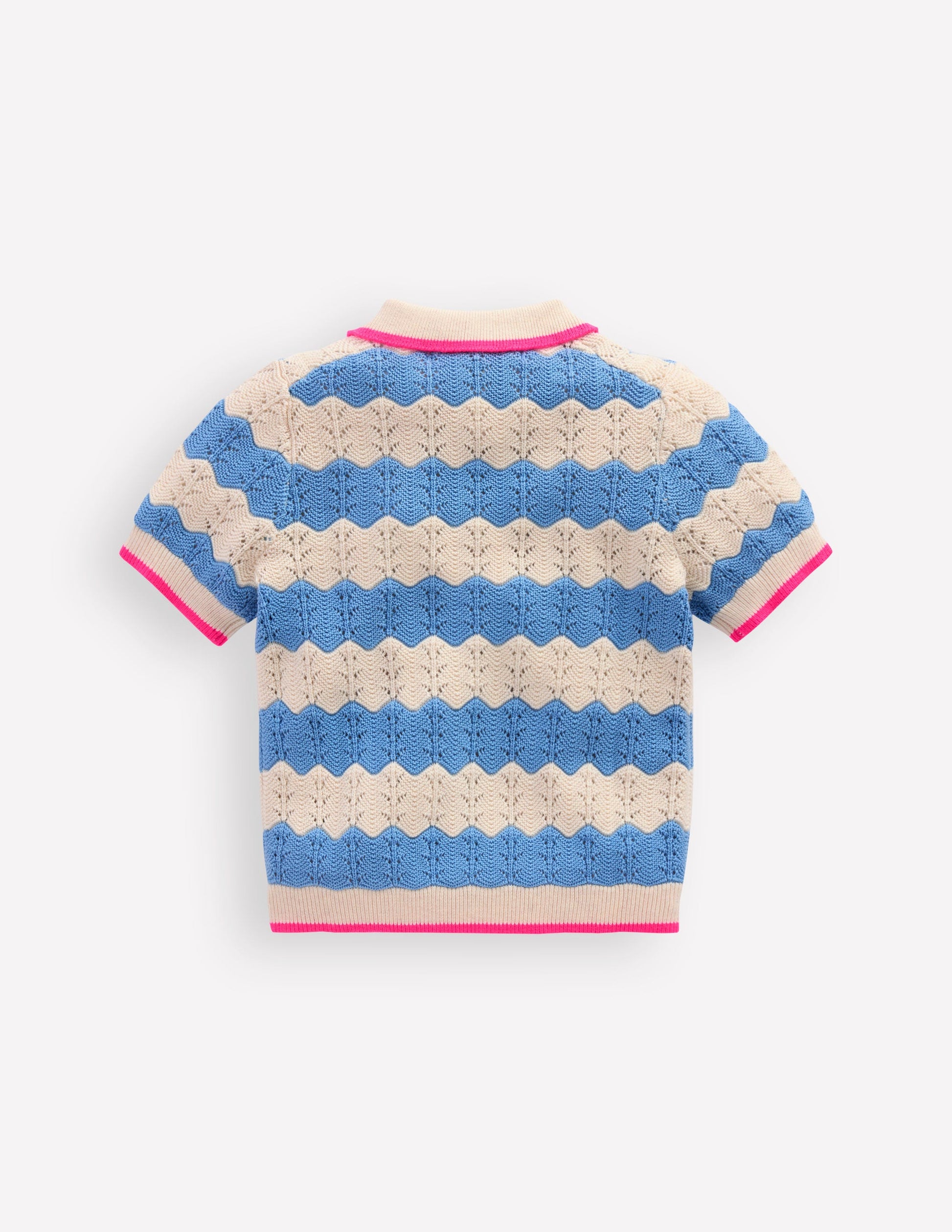 Pointelle Knitted Polo Top-Wave Blue-2