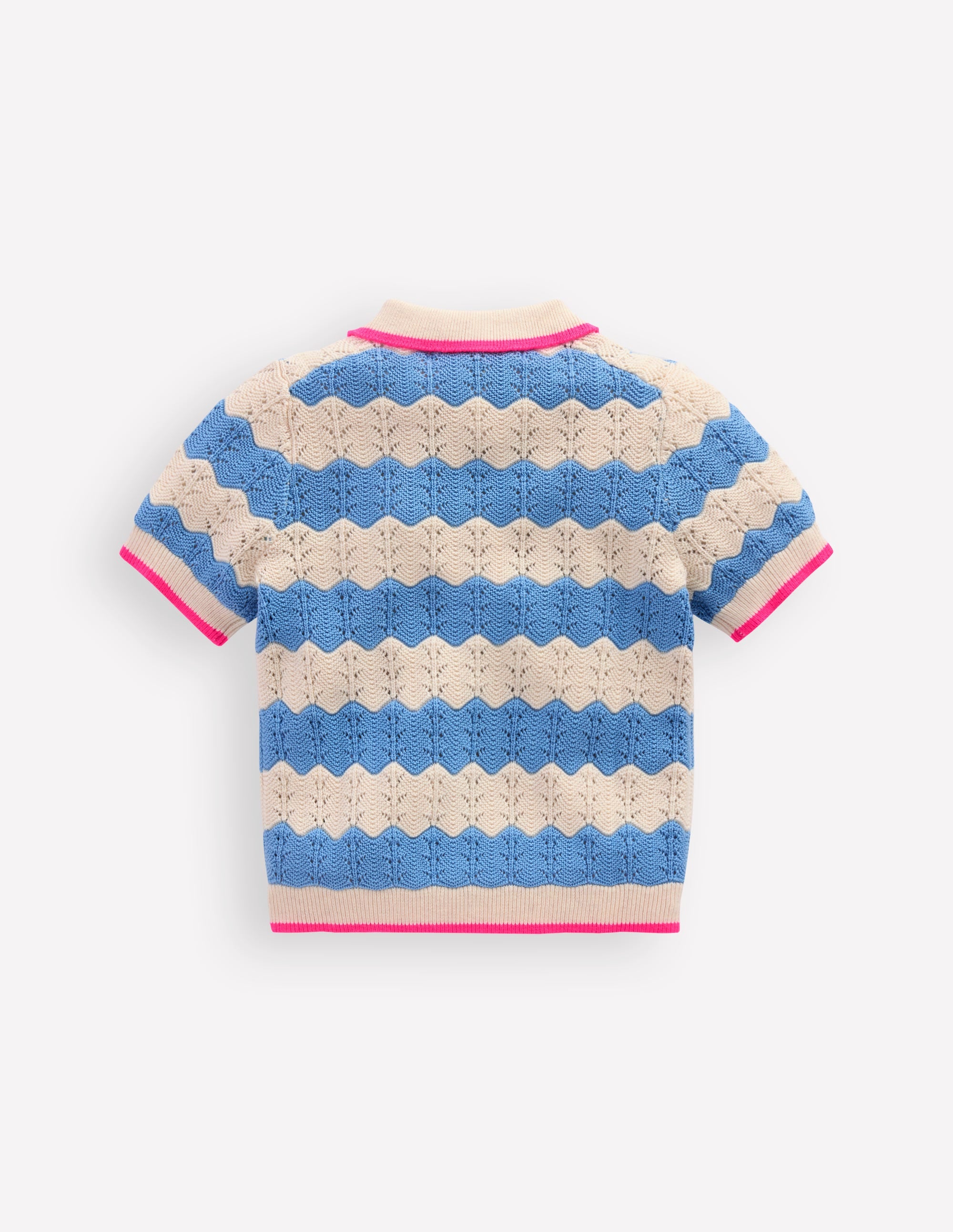 Pointelle Knitted Polo Top-Wave Blue - Image 2
