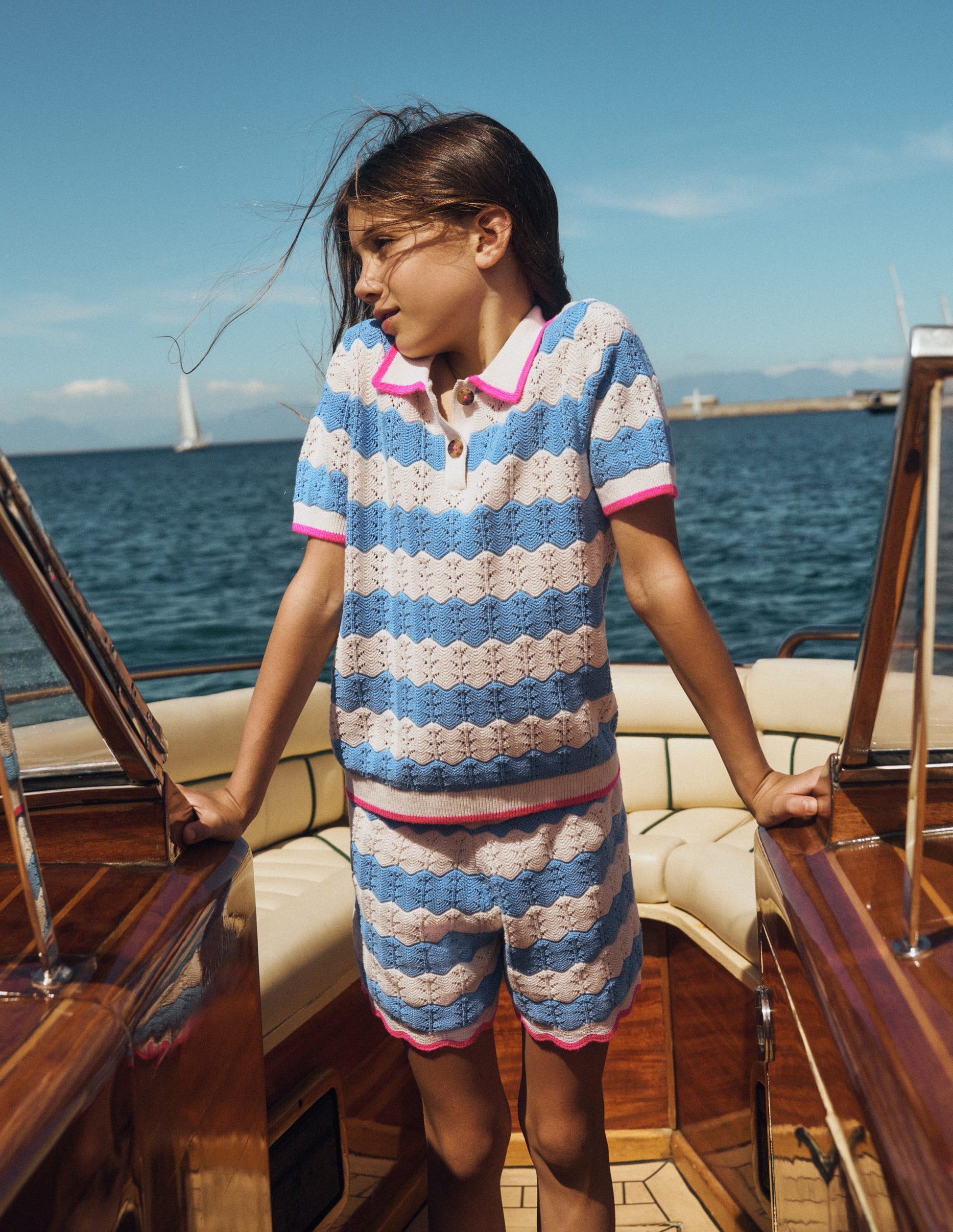 Pointelle Knitted Polo Top-Wave Blue-4