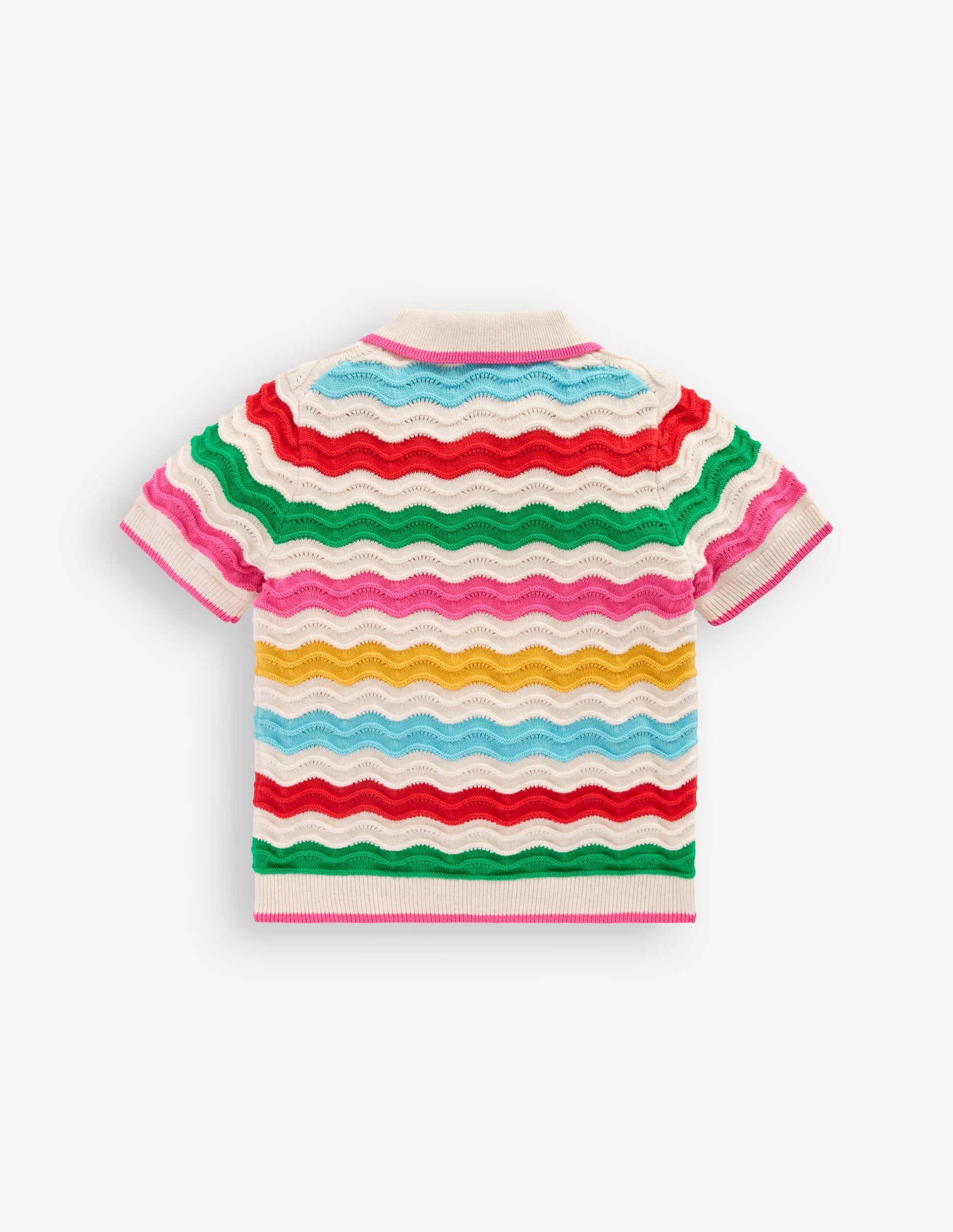 Pointelle Knitted Polo Top-Ecru Marl Multi Wave-3