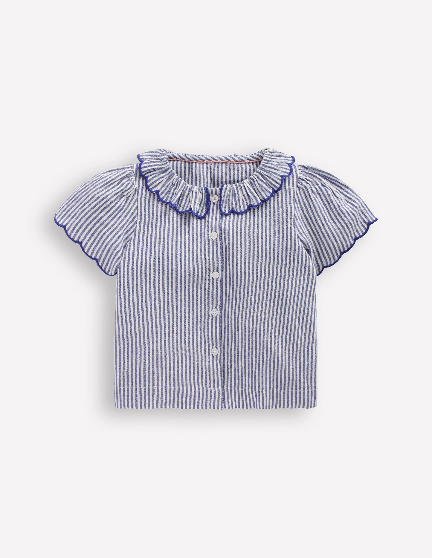 Button-through Blouse-Blue/Ivory Stripe