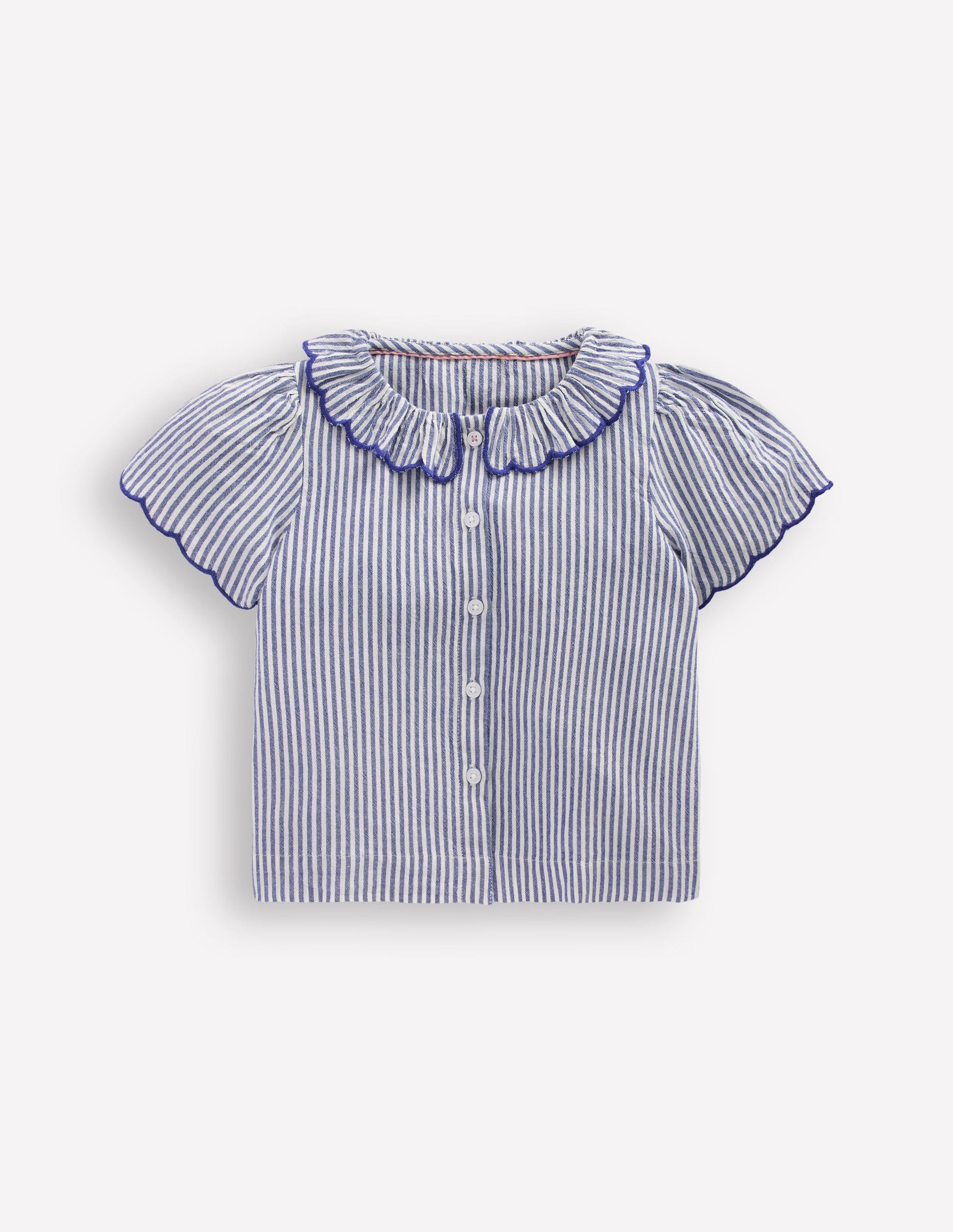 Button-through Blouse-Blue/Ivory Stripe-2