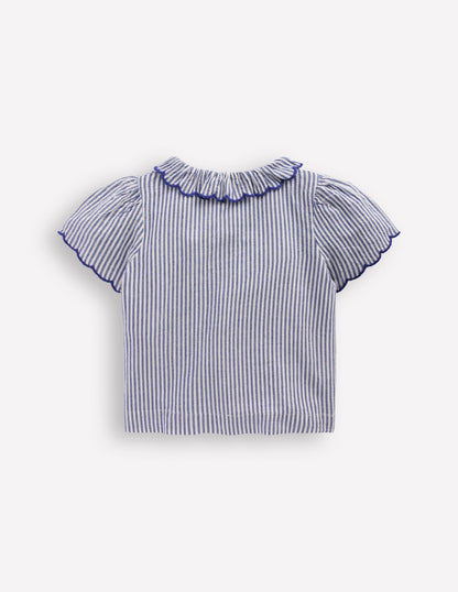 Button-through Blouse-Blue/Ivory Stripe-3