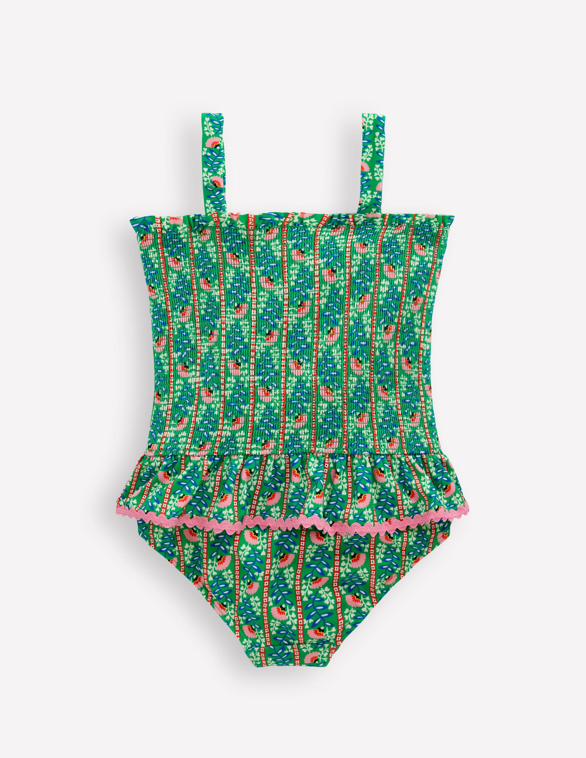 Peplum Smocked Swimsuit-Green Vine Floral-2