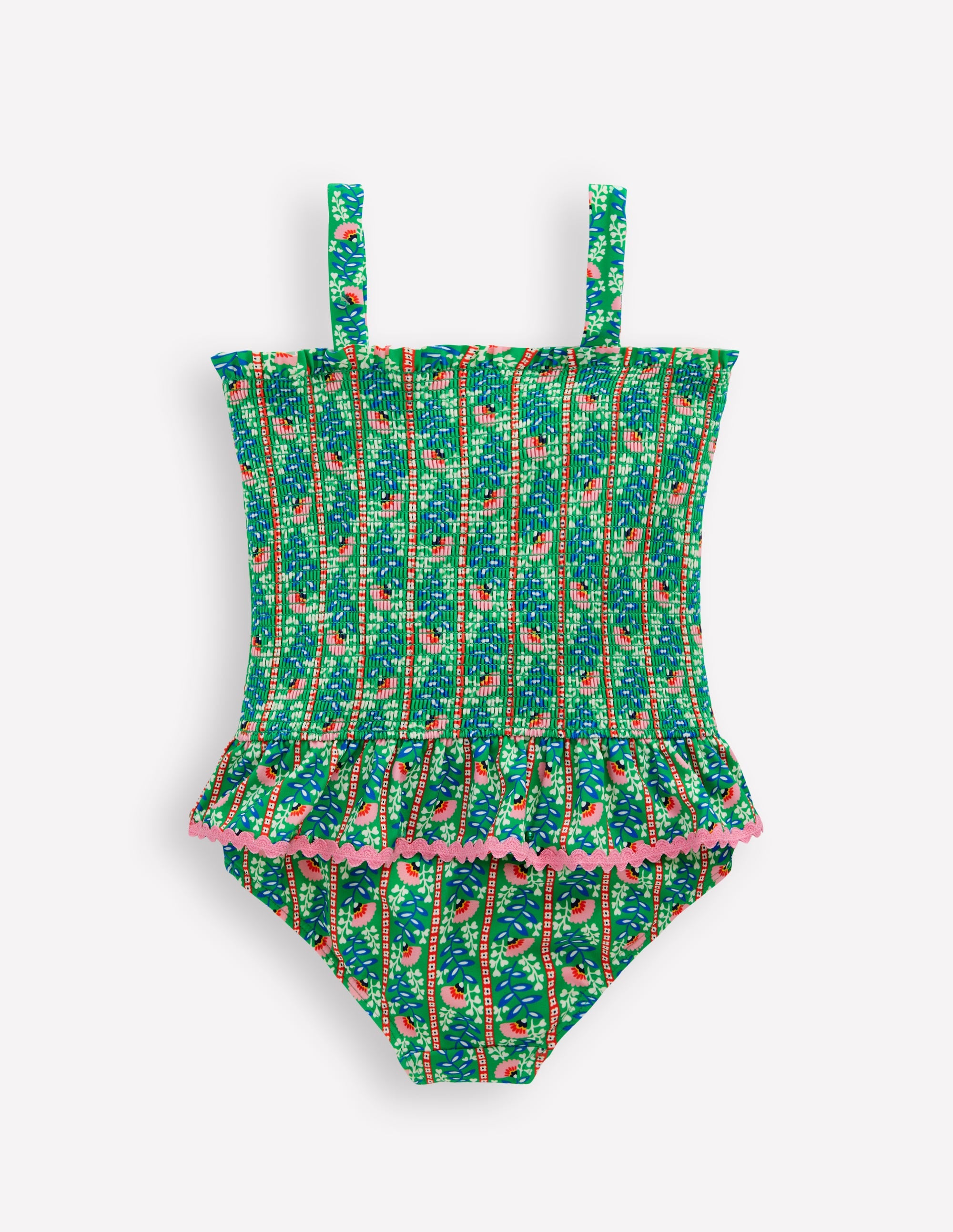 Peplum Smocked Swimsuit-Green Vine Floral - Image 2