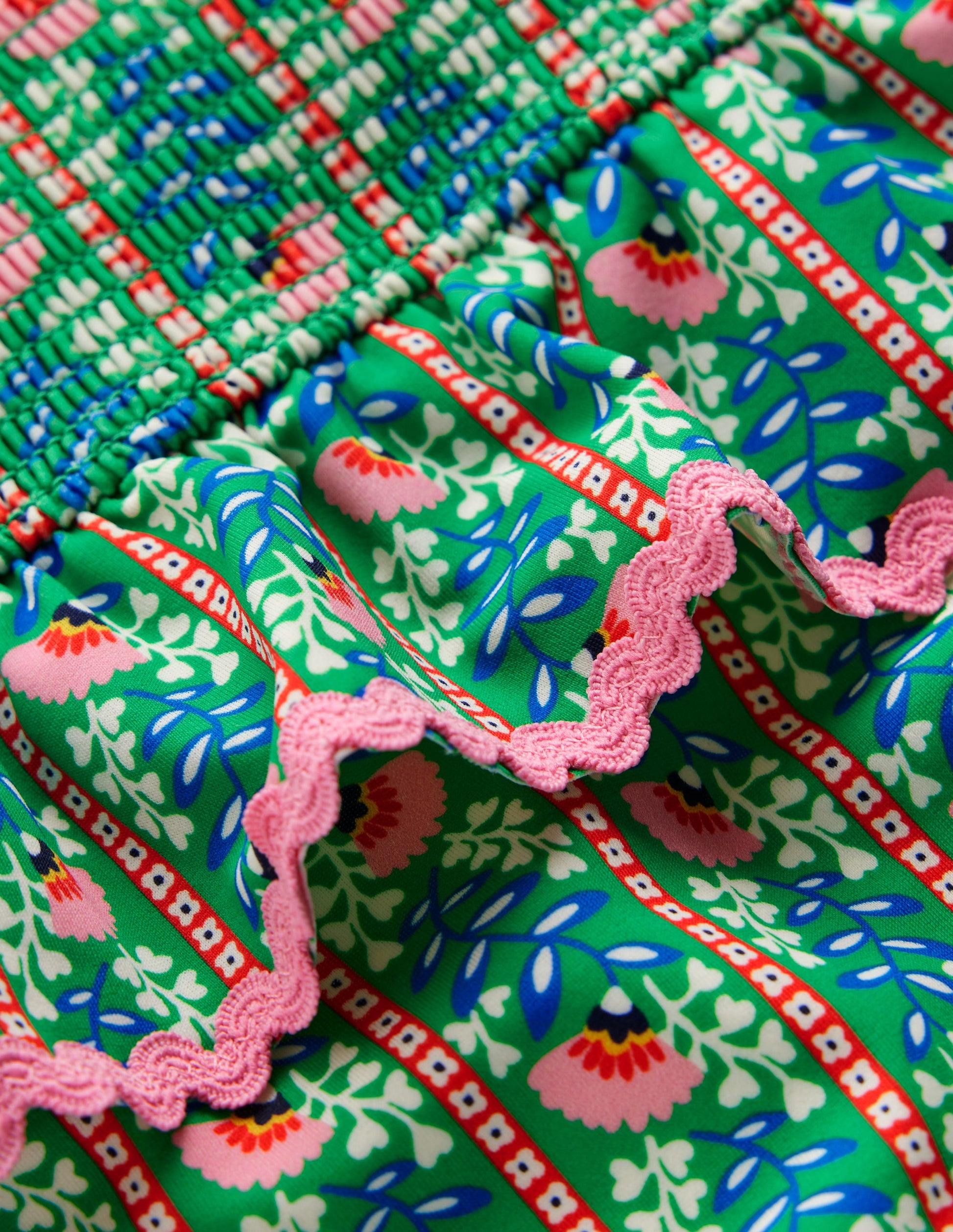 Peplum Smocked Swimsuit-Green Vine Floral-3