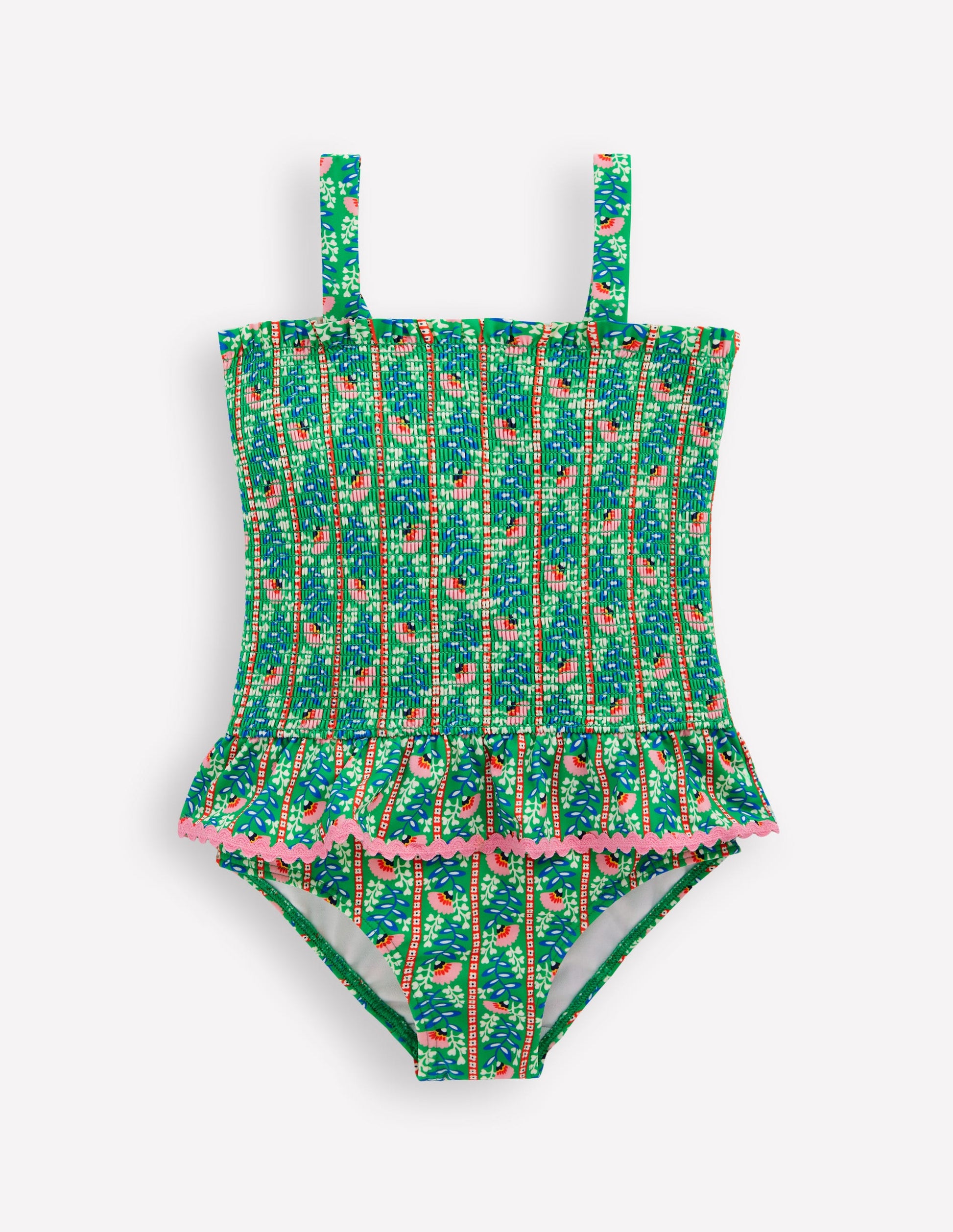 Peplum Smocked Swimsuit-Green Vine Floral-1