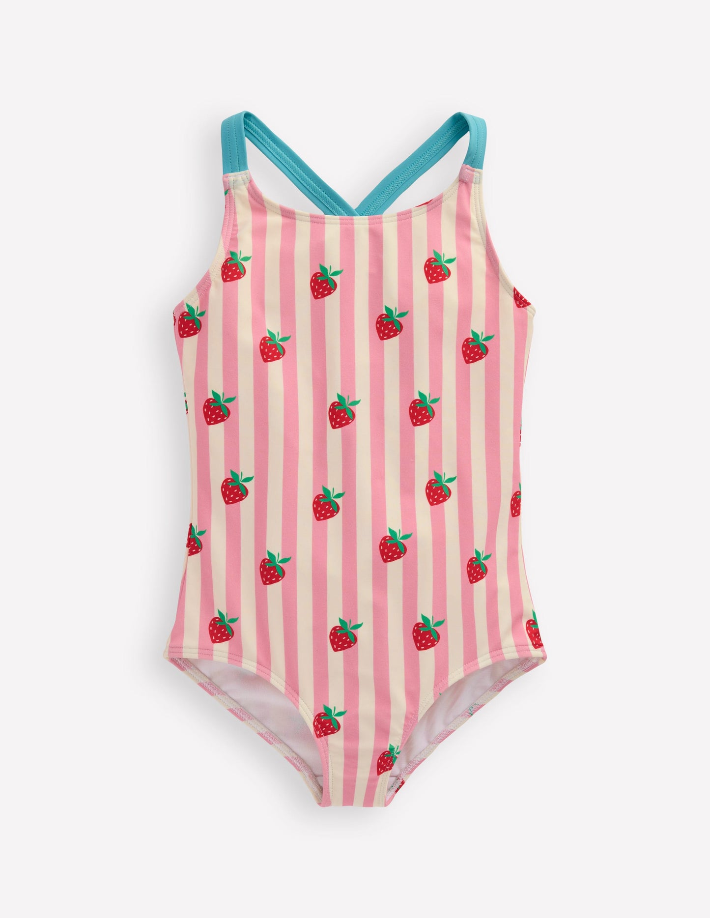 Cross-Back Printed Swimsuit-Pink Strawberry Stripe
