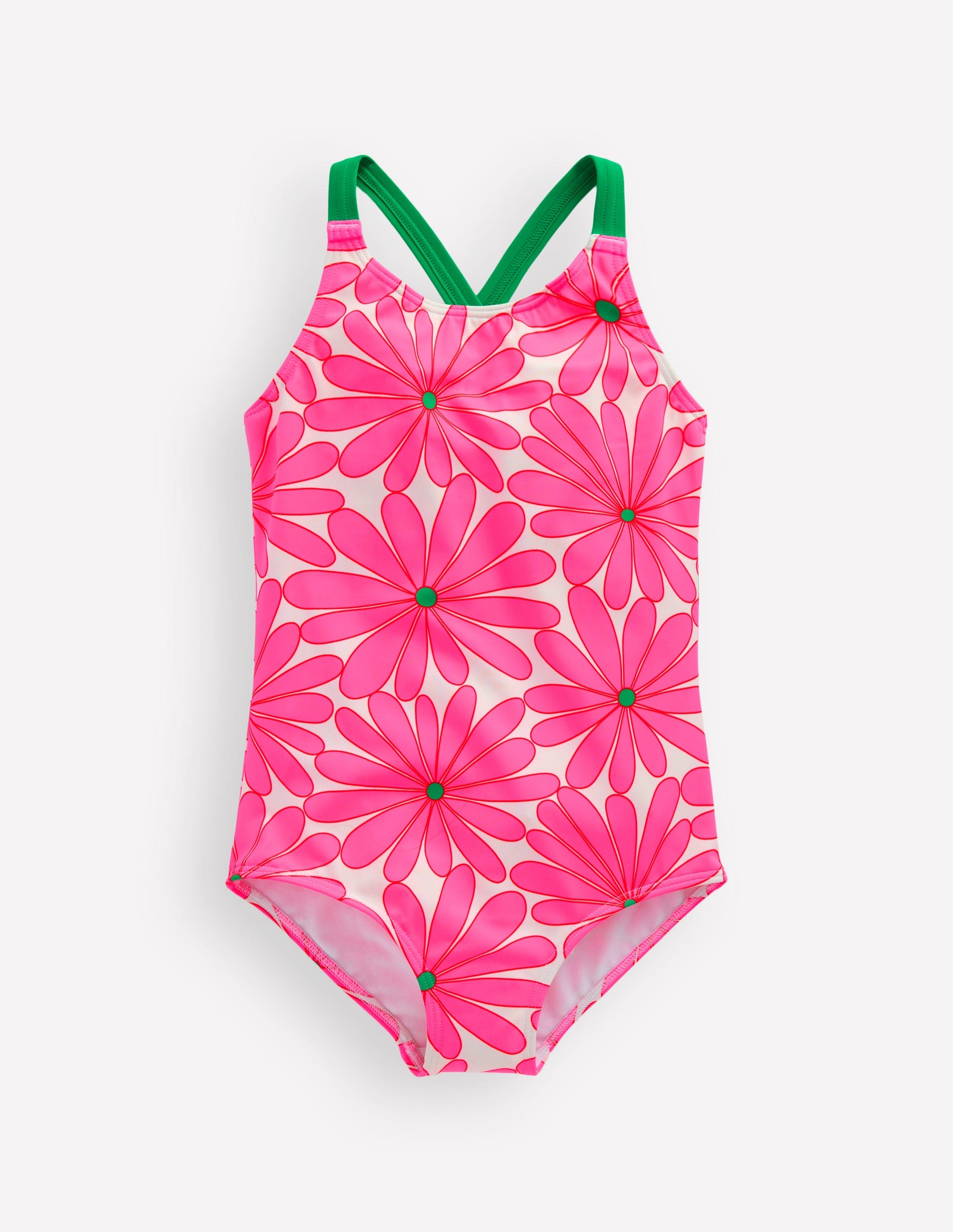 Cross-Back Printed Swimsuit-Festival Pink Daisy-3