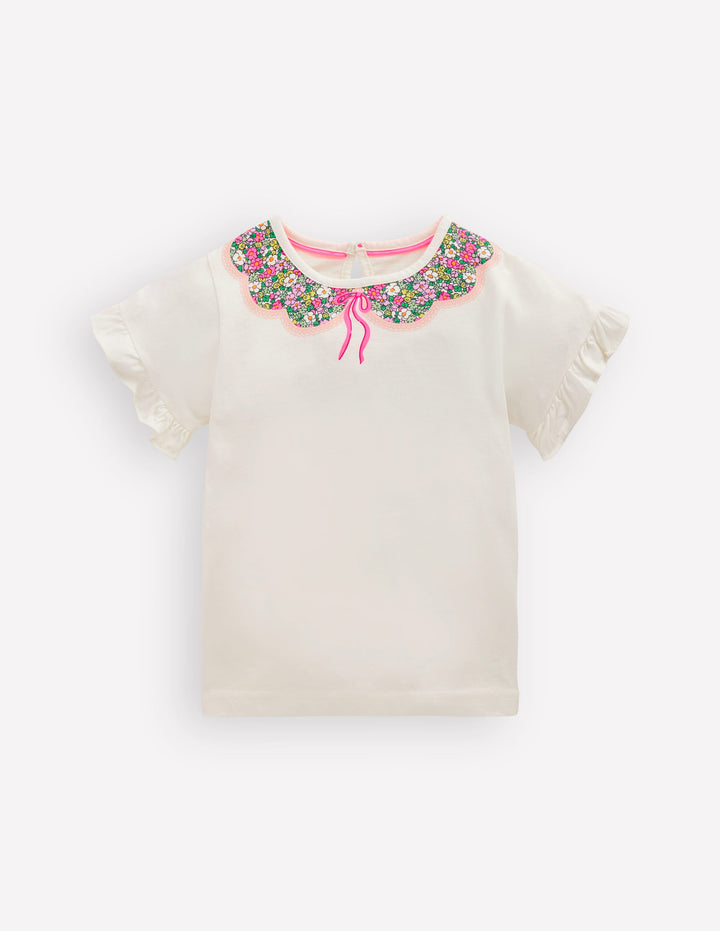 Pretty Frill T-shirt-Ivory Printed Collar