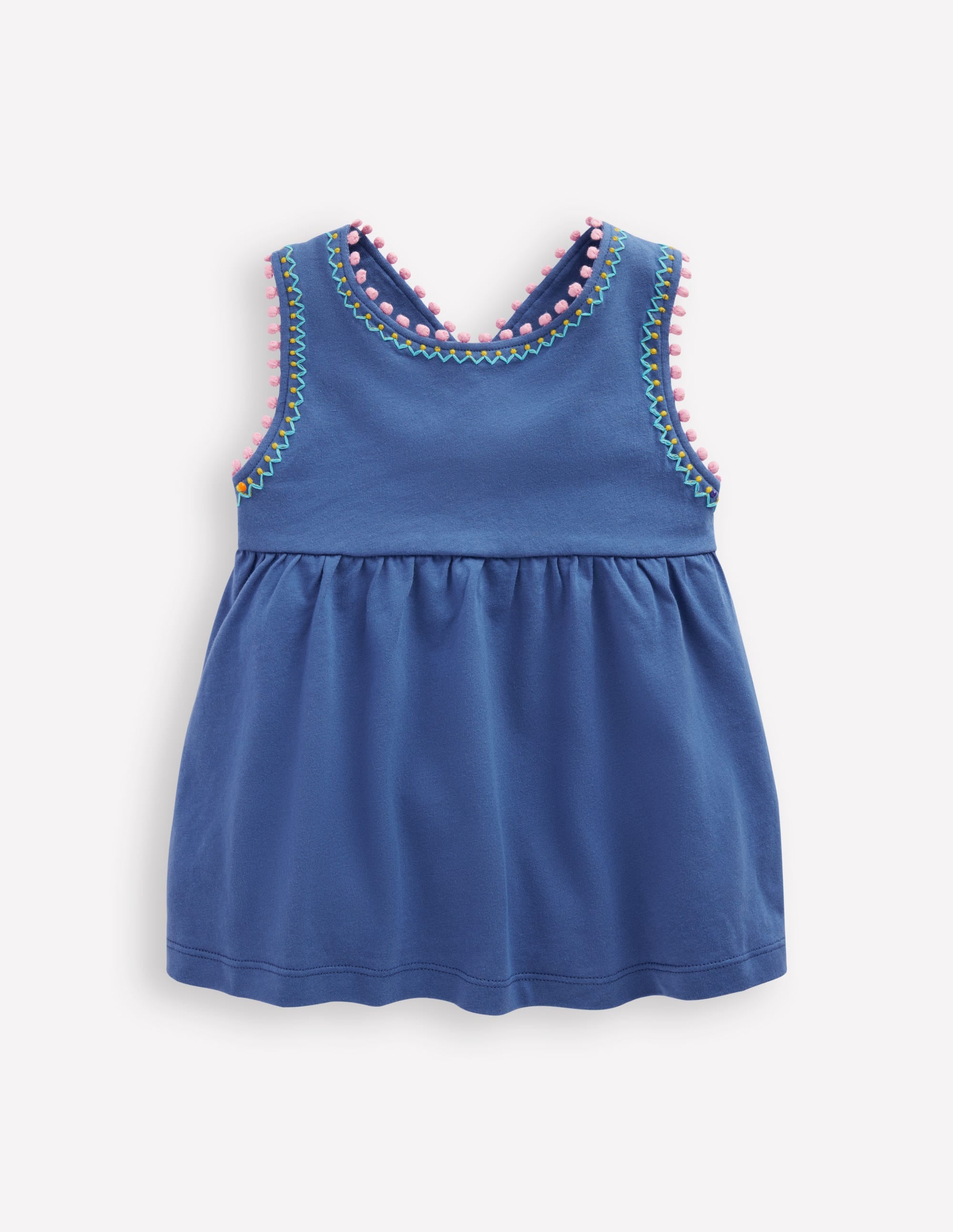 Cross-Back Pom Trim Top-Azure Blue - Image 1
