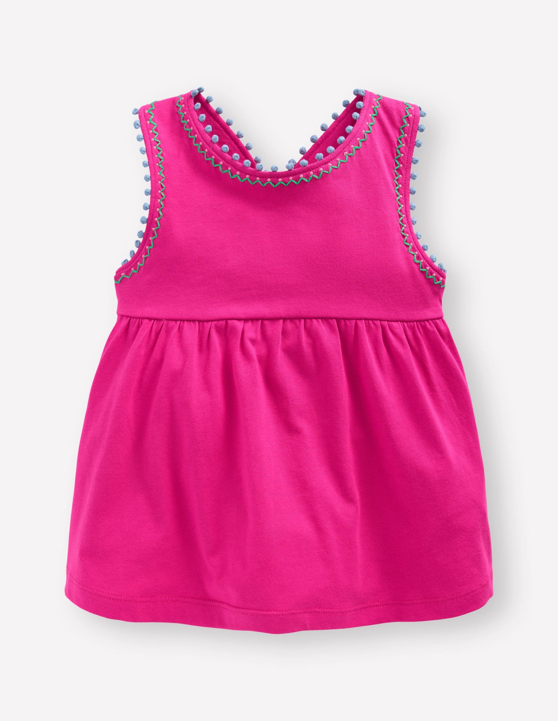 Cross-Back Pom Trim Top-Pink Peony-1