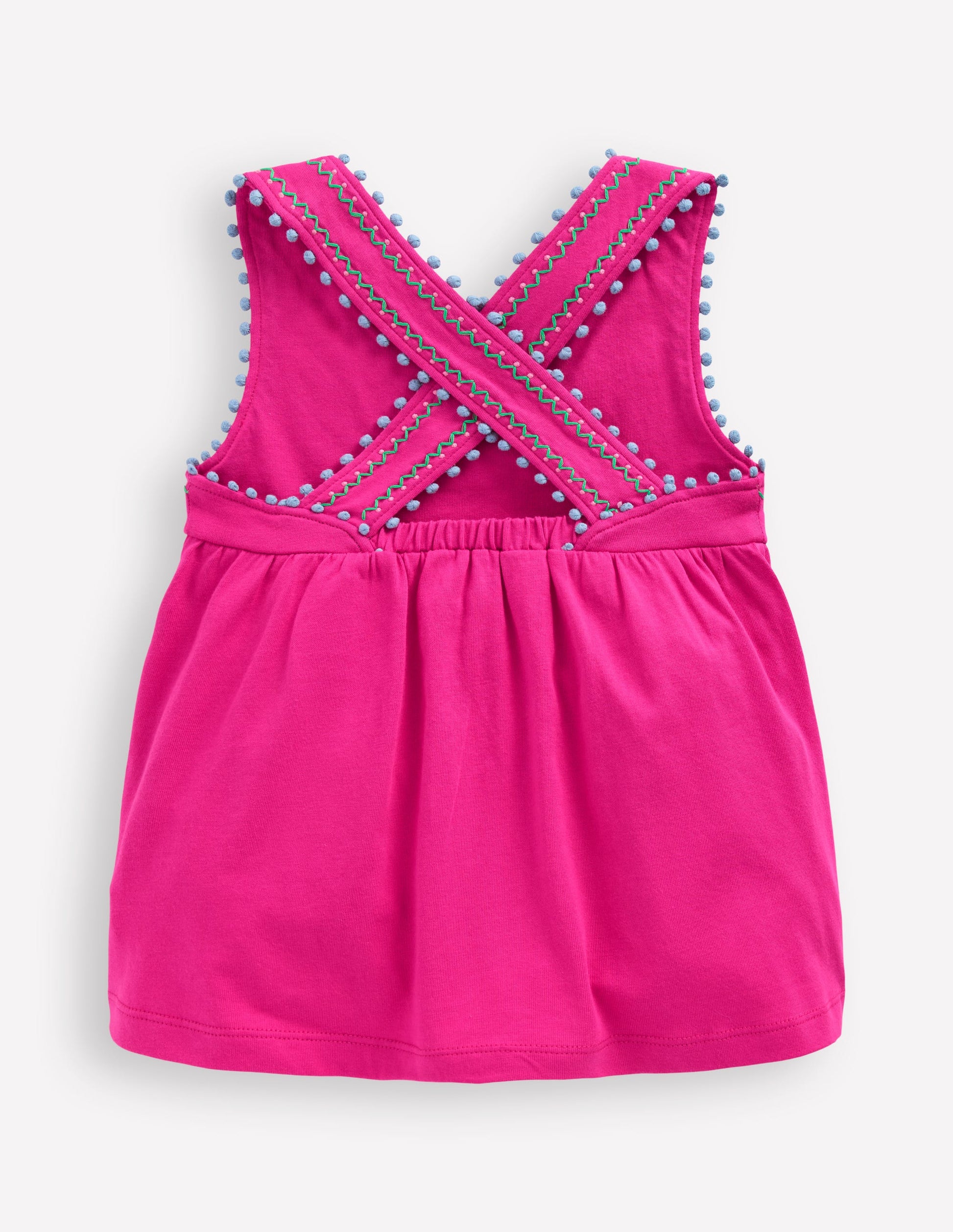 Cross-Back Pom Trim Top-Pink Peony-2