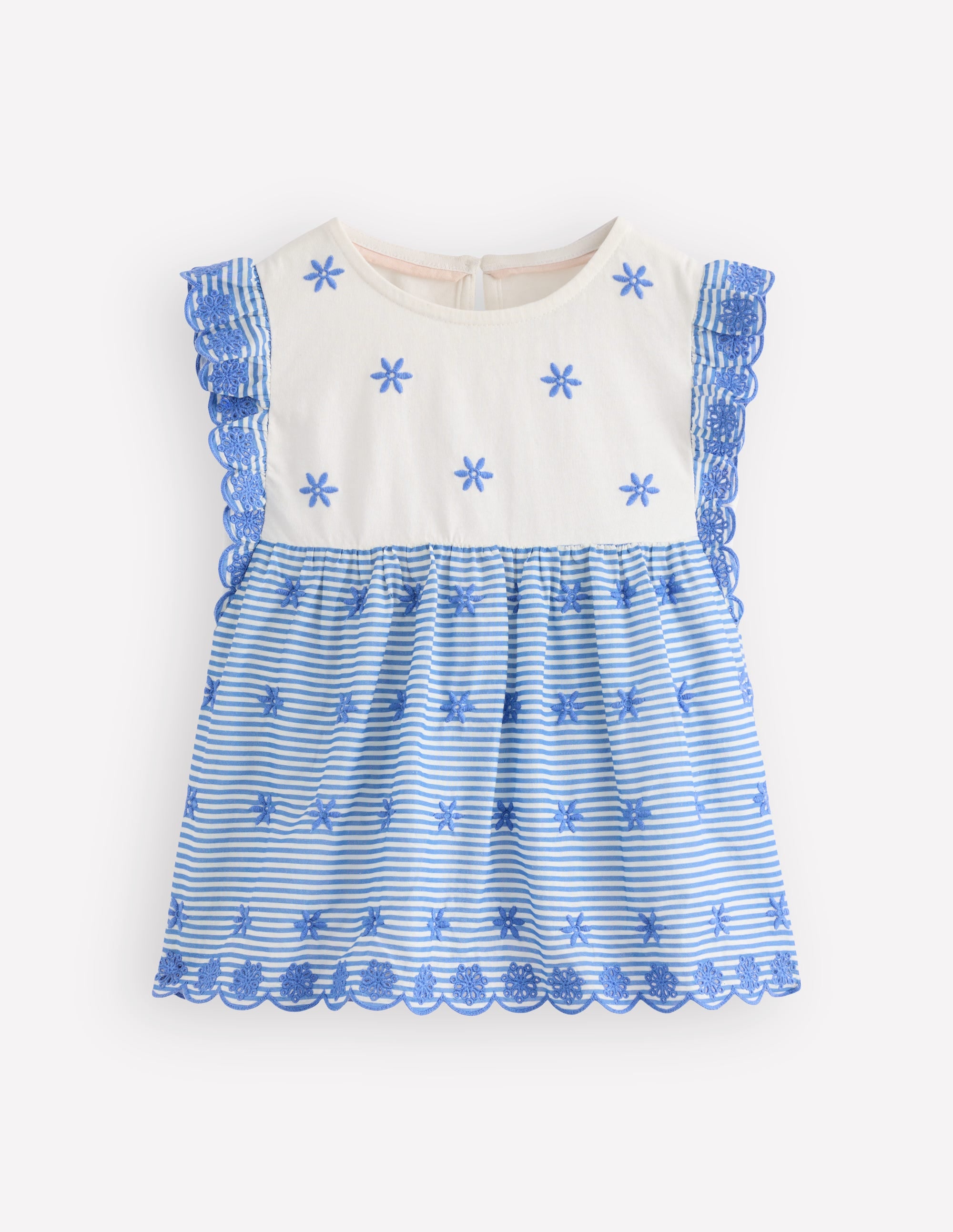 Fabric Mix Broderie Top-Blue Ticking - Image 1