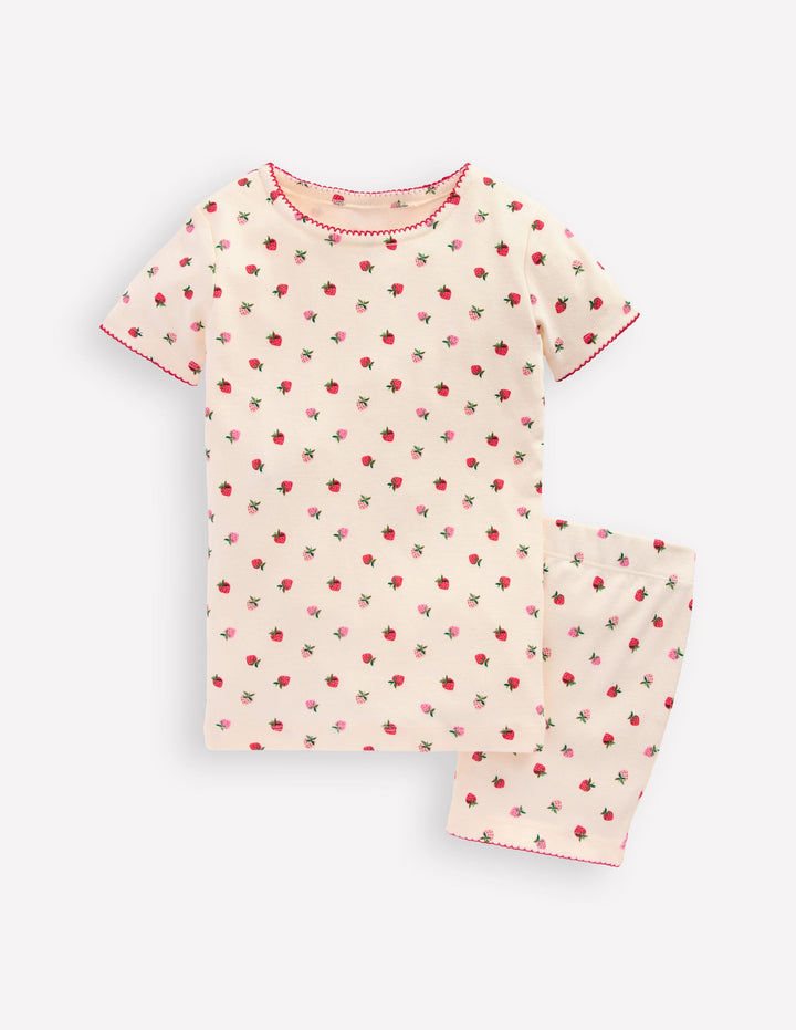 Snug Short John Pyjamas-Almond Pink Strawberry Stripe