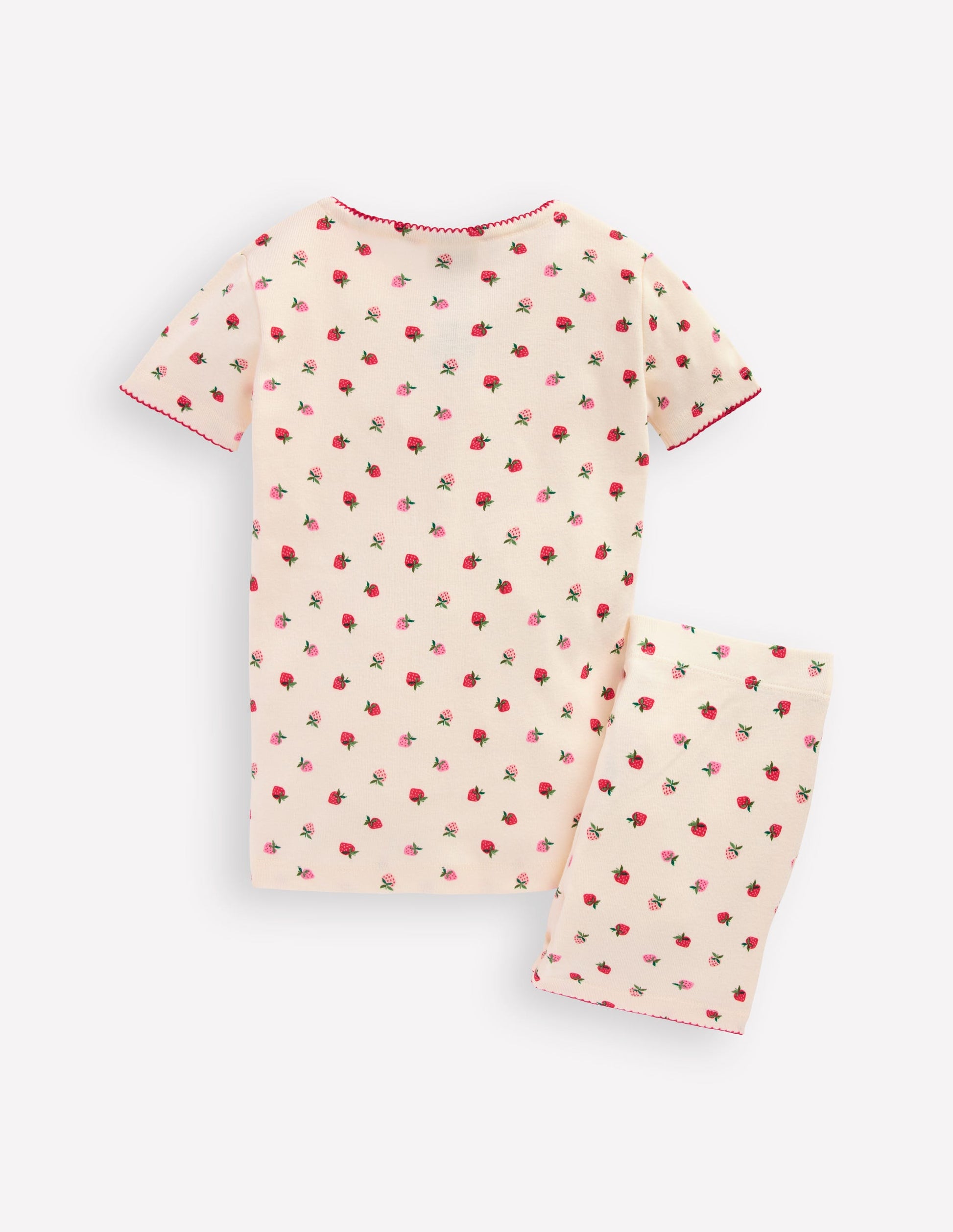 Snug Short John Pyjamas-Almond Pink Strawberry Stripe-2