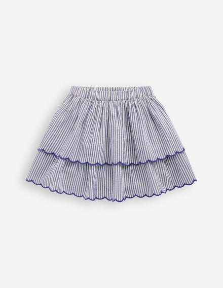 Trim Detail Skirt-Blue and Ivory Stripe
