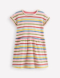 Jersey T-Shirt Dress-Maroon, Pink and Blue Stripe