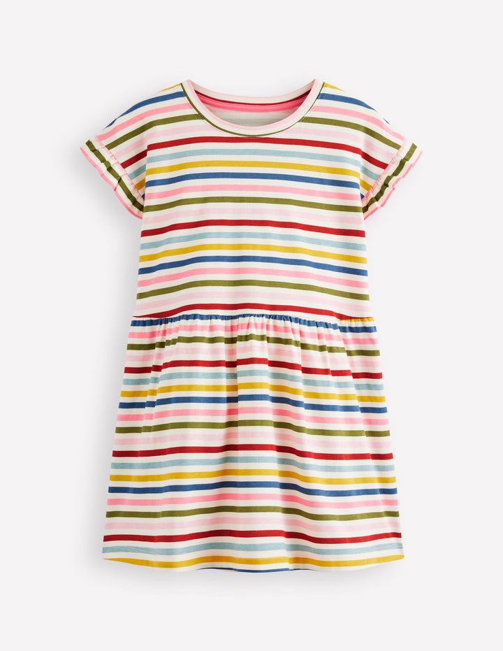 Jersey T-Shirt Dress-Maroon, Pink and Blue Stripe