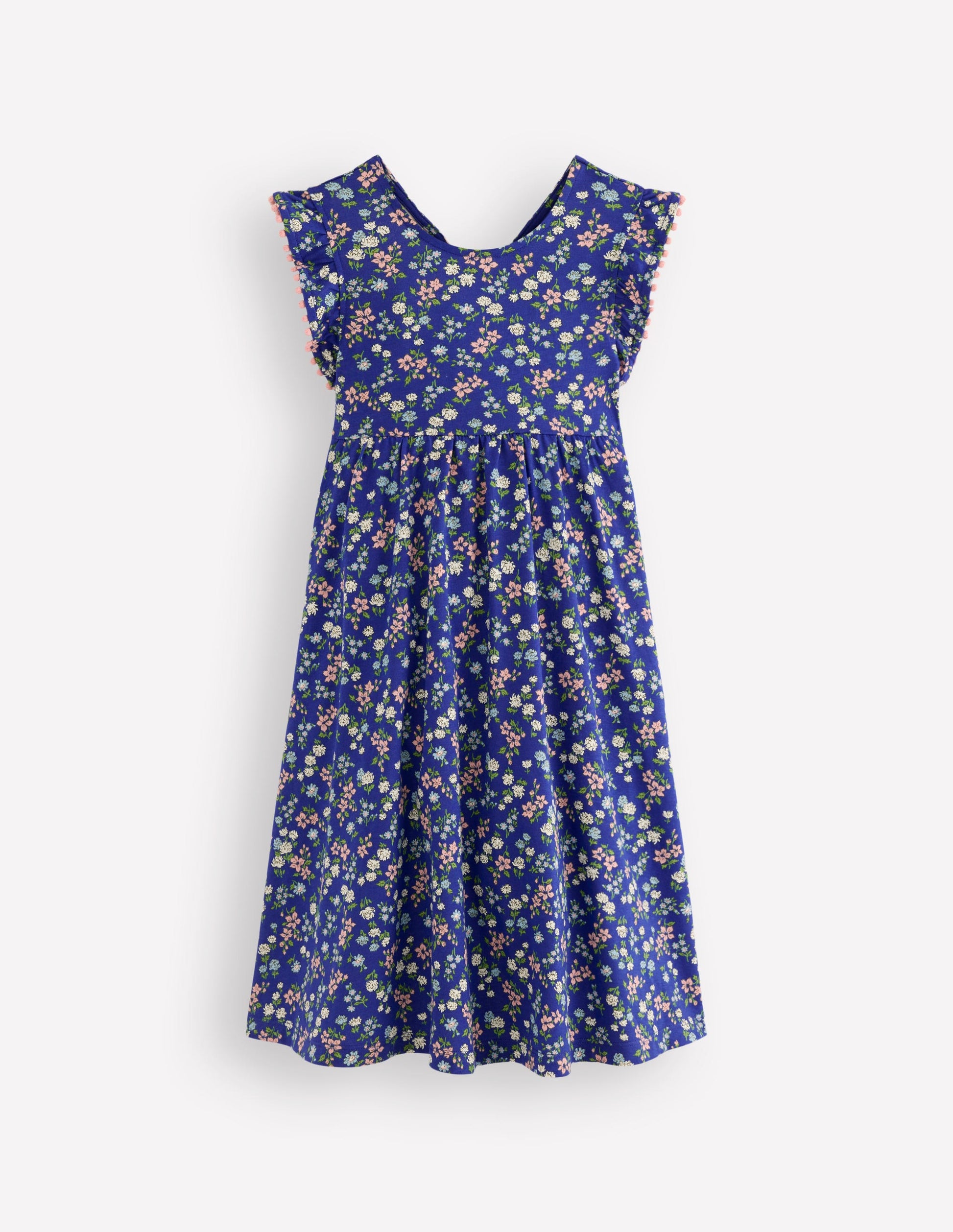 Bow Back Jersey Dress-Blue Ditsy Floral-1
