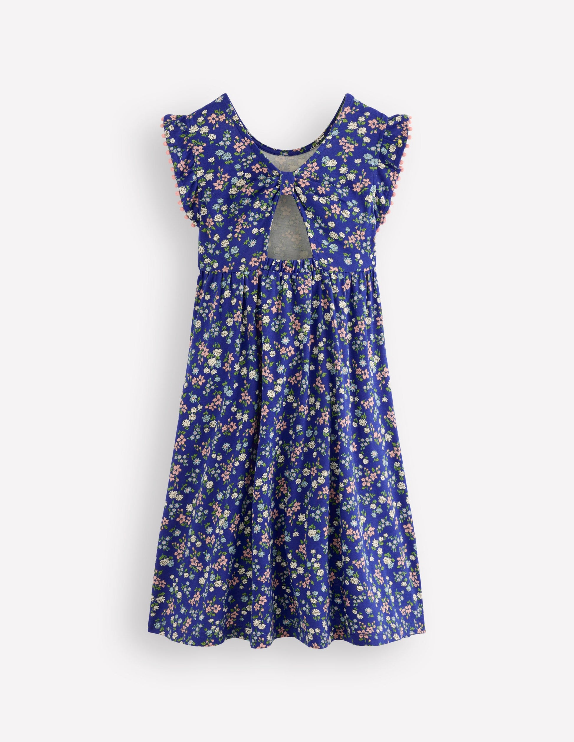 Bow Back Jersey Dress-Blue Ditsy Floral-2