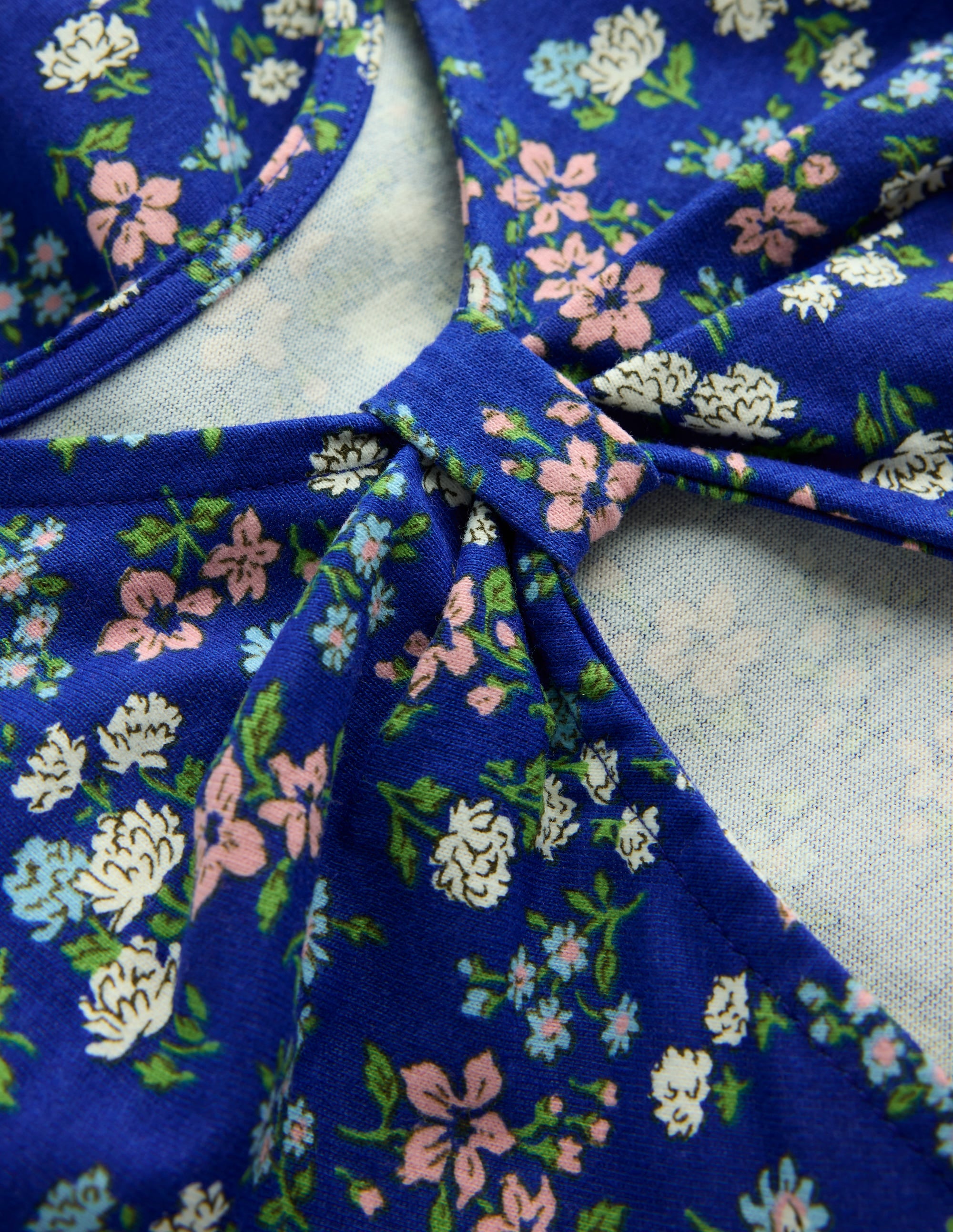 Clover Bow Back Jersey Dress-Blue Ditsy Floral - Image 3