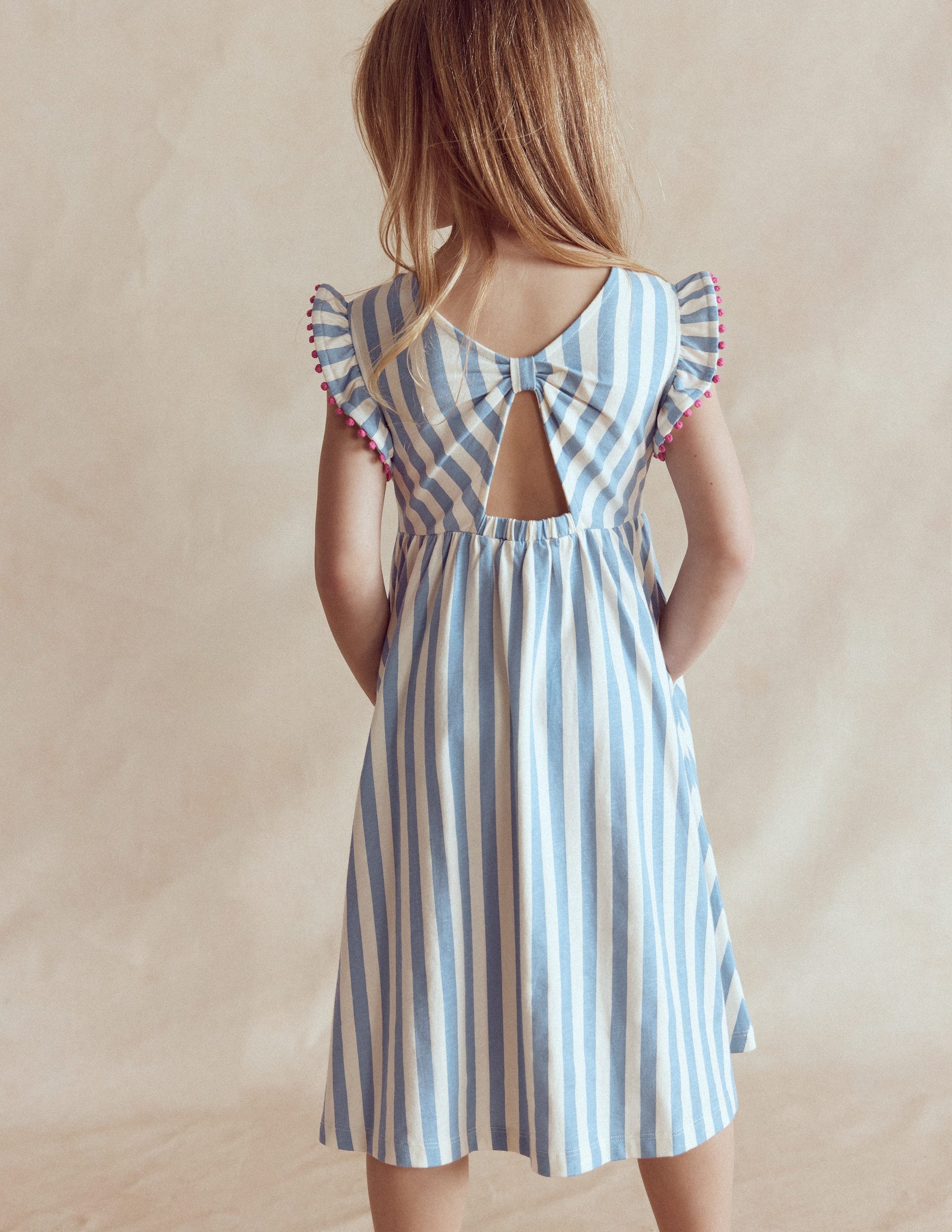Bow Back Jersey Dress-Salt Blue/ Ivory Stripe-2