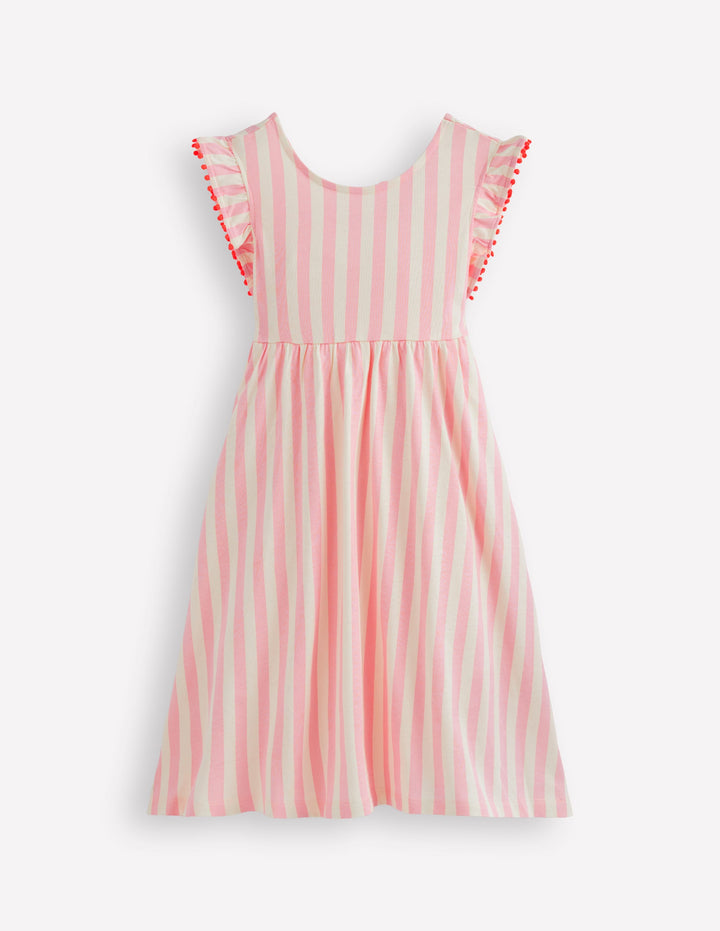 Bow Back Jersey Dress-Pink Stripe