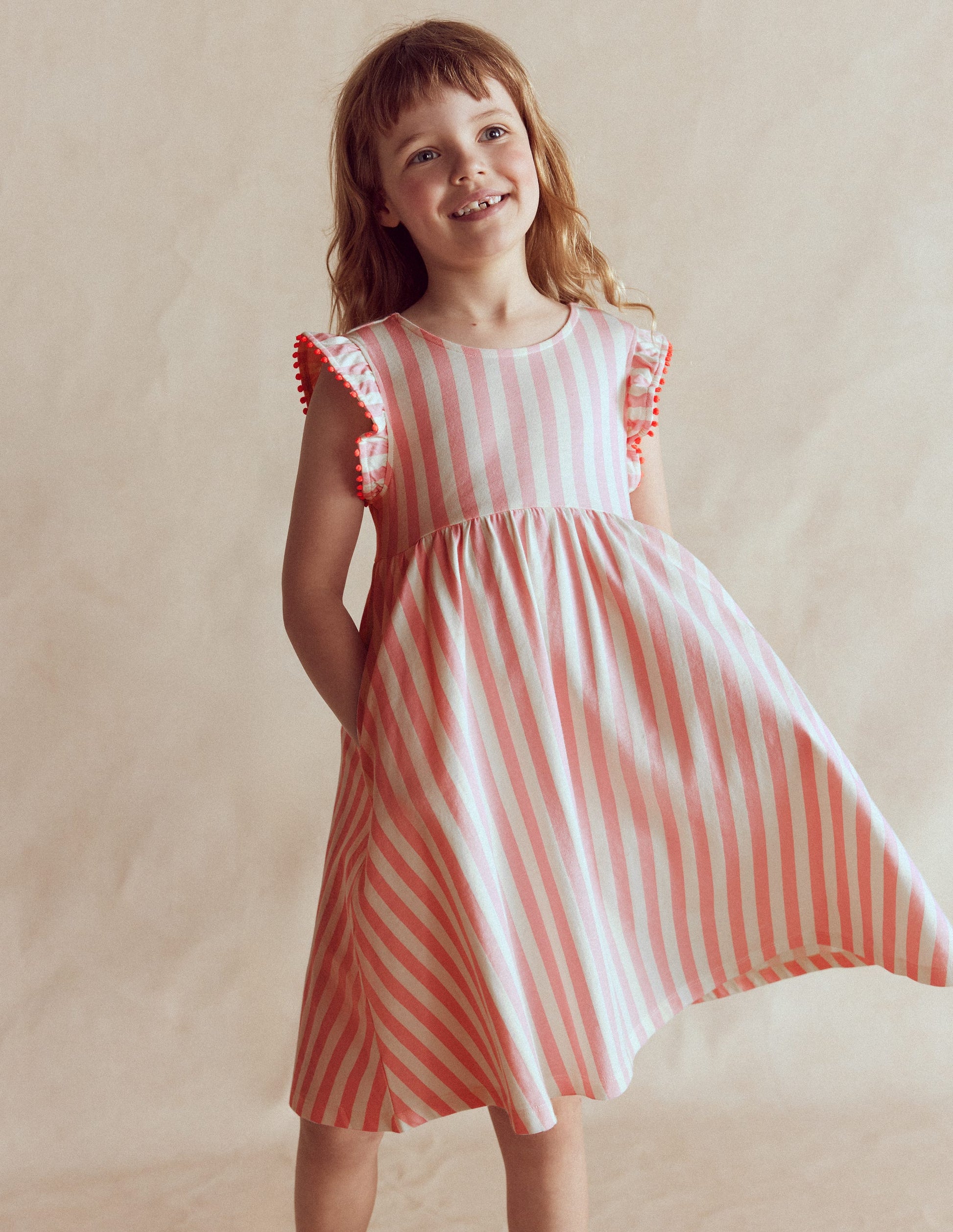 Bow Back Jersey Dress-Pink Stripe-1