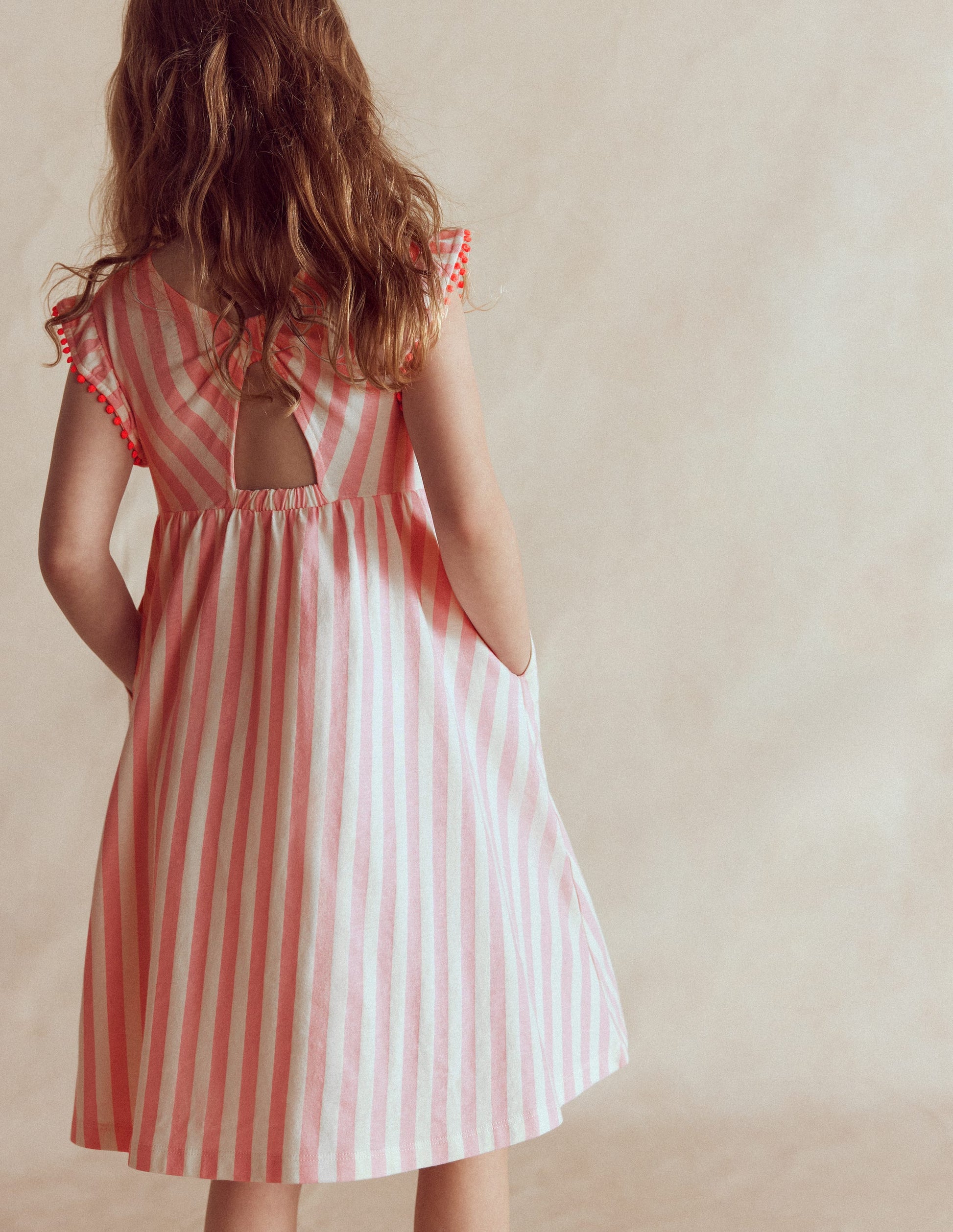 Bow Back Jersey Dress-Pink Stripe-2