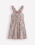 Ruffle Neck Trim Dress-Soft Ivory Woodblock Floral