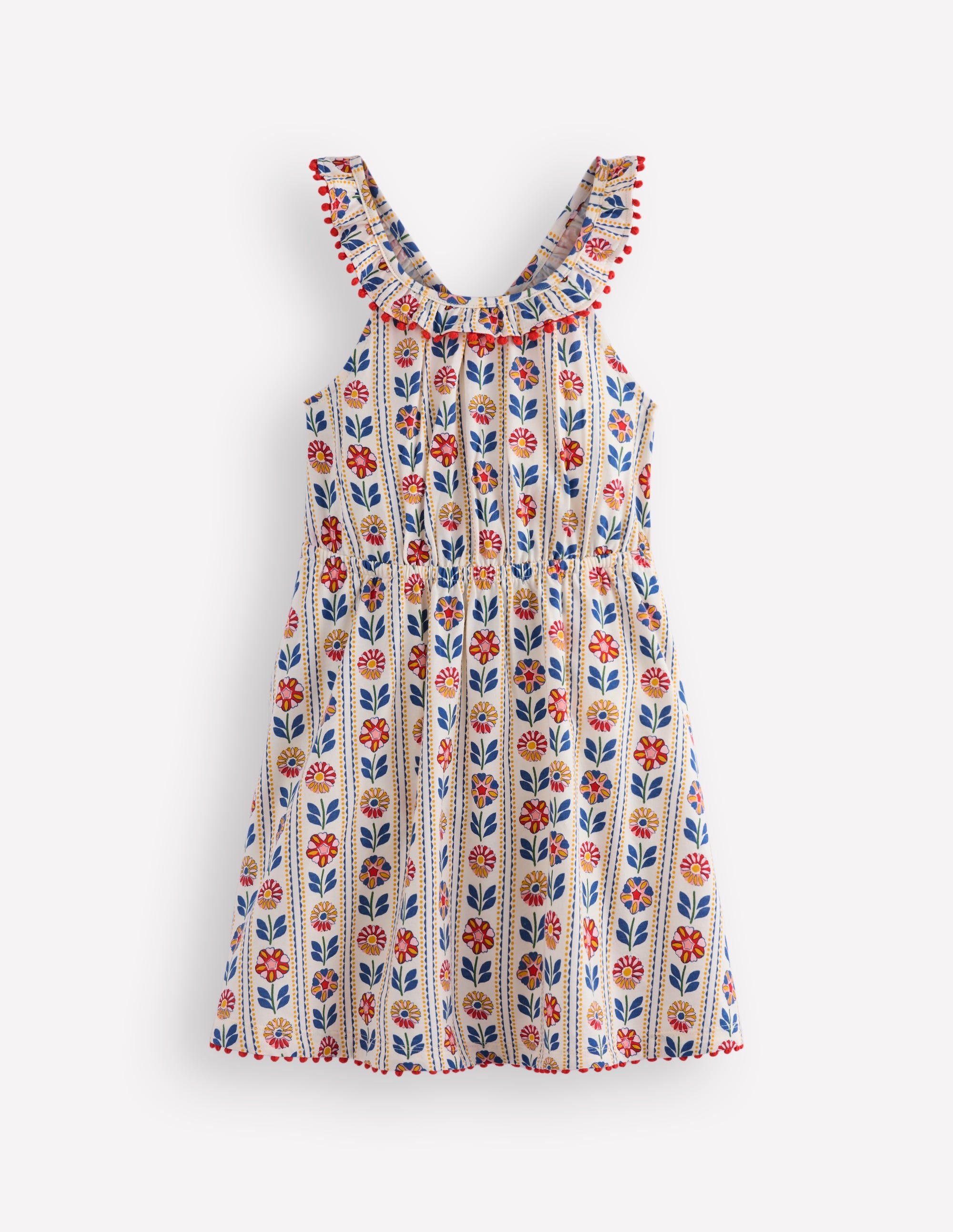 Ruffle Neck Trim Dress-Soft Ivory Woodblock Floral - Image 1
