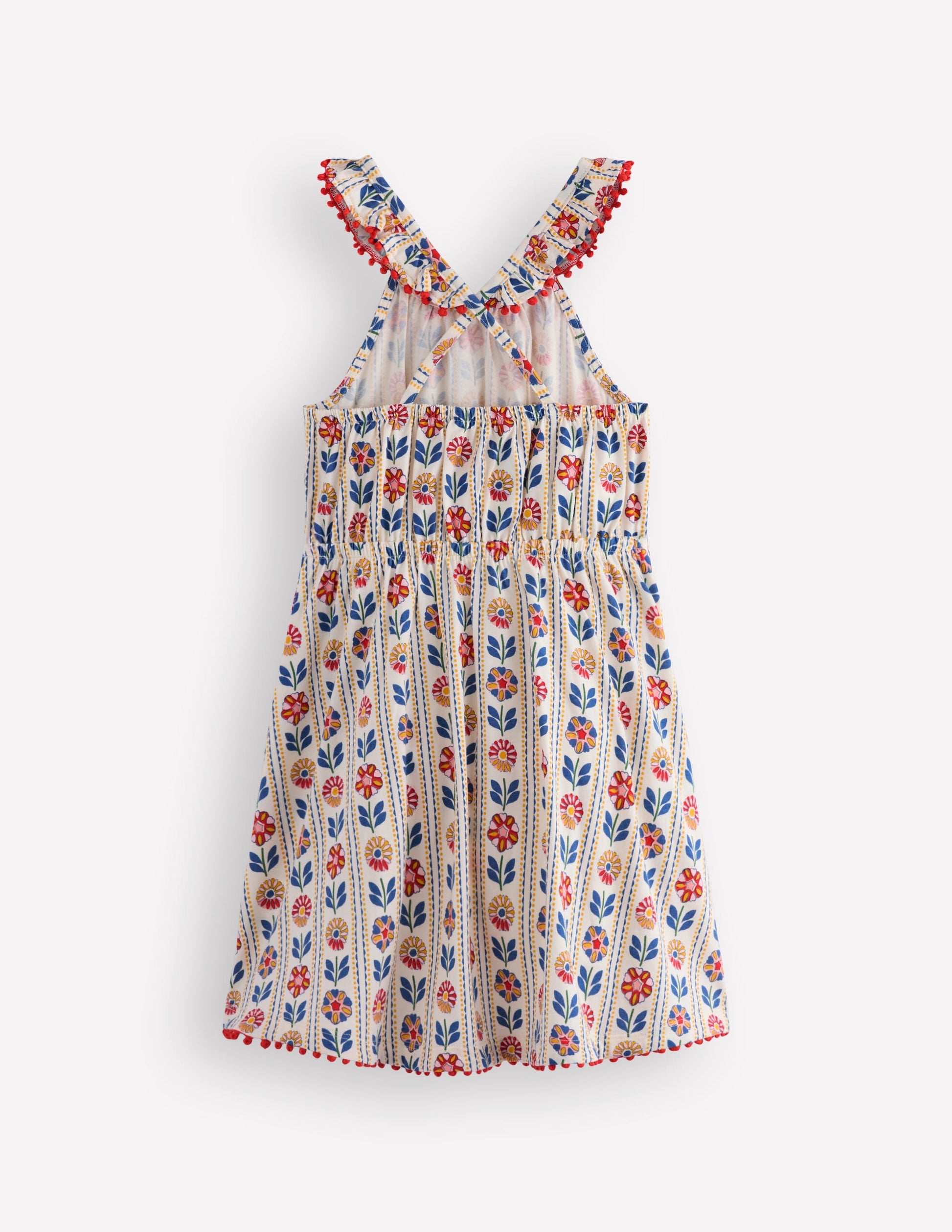 Ruffle Neck Trim Dress-Soft Ivory Woodblock Floral-2