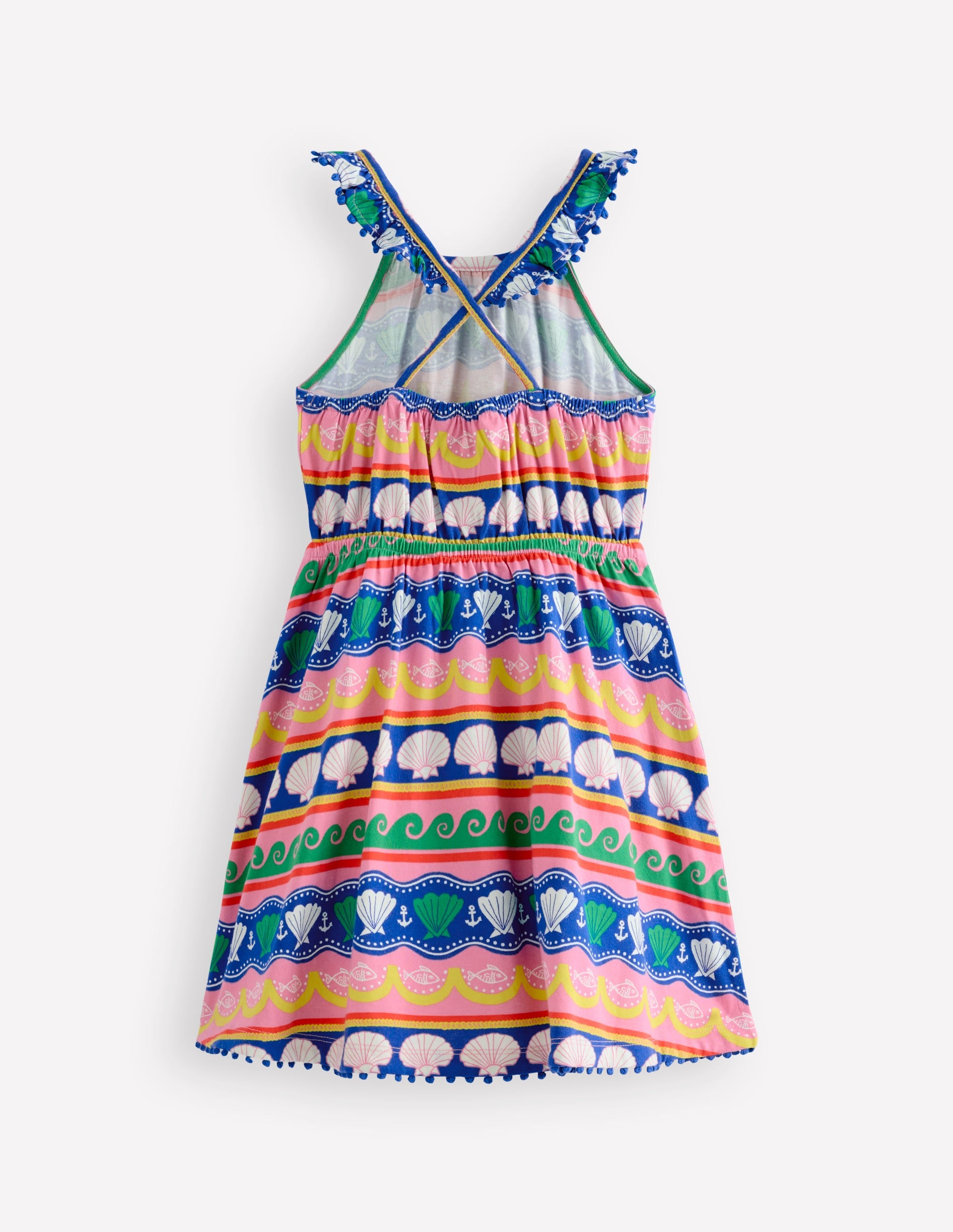 Ruffle Neck Trim Dress-Multi Seashell Stripe - Image 2