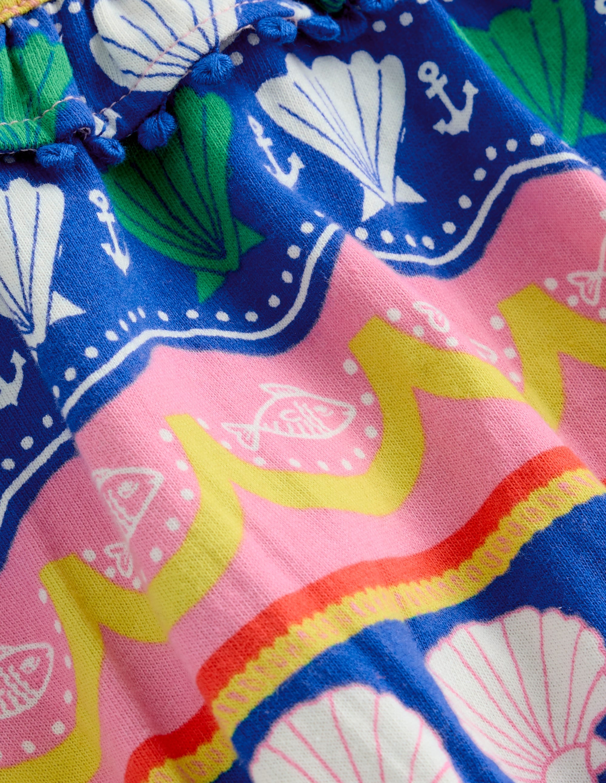 Ruffle Neck Trim Dress-Multi Seashell Stripe - Image 3