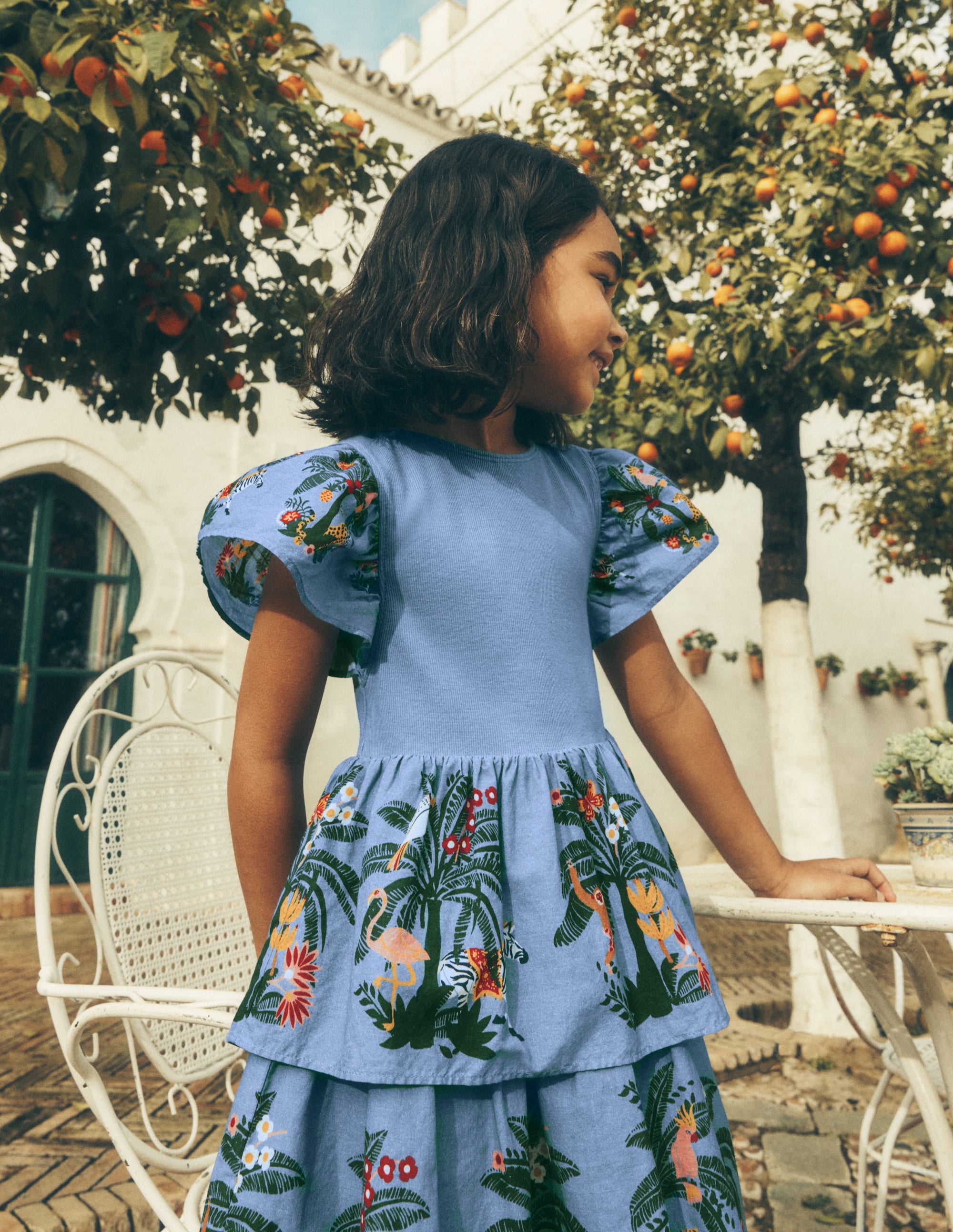 Woven Mix Twirly Dress-Azure Blue Jungle Trellis - Image 5