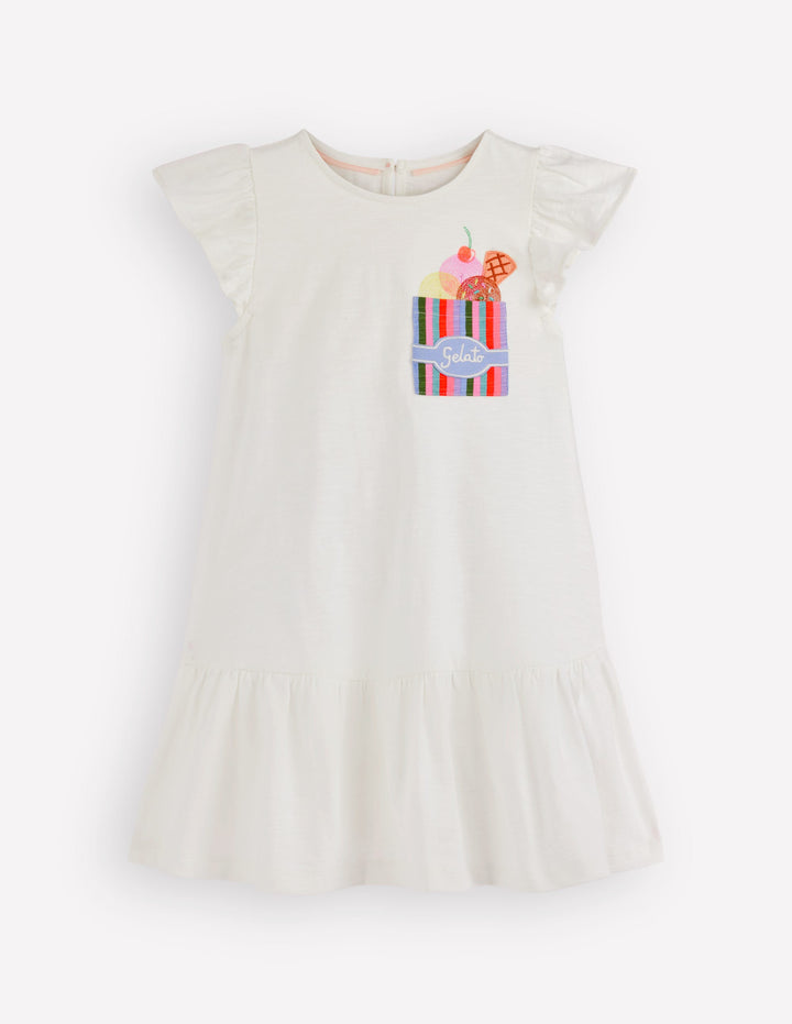 Logo Pocket Jersey Dress-Soft Ivory Ice Cream