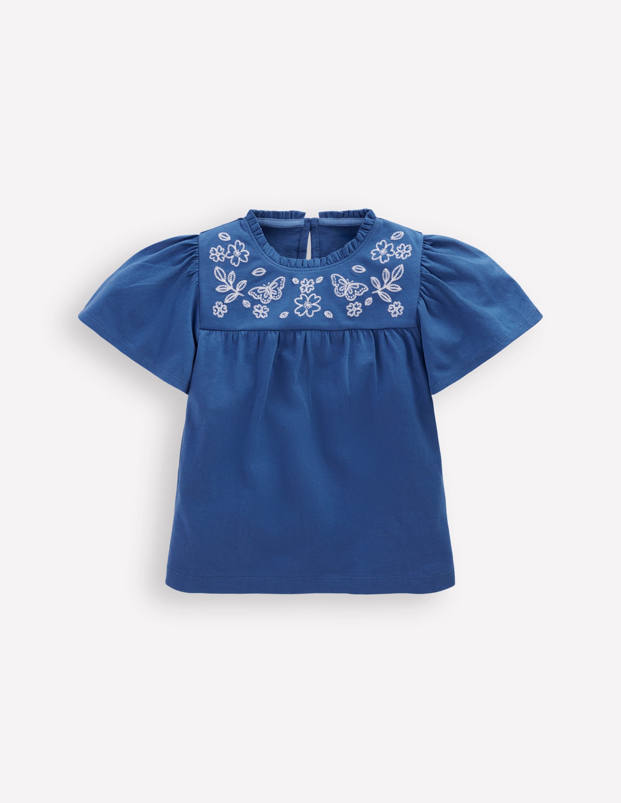 Embroidered Flutter Sleeve Top-Sapphire Blue - Image 1