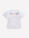 Embroidered Flutter Sleeve Top-White