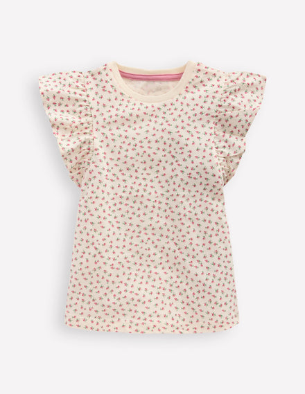 Frill Sleeve Printed Top-Pink Spaced Ditsy