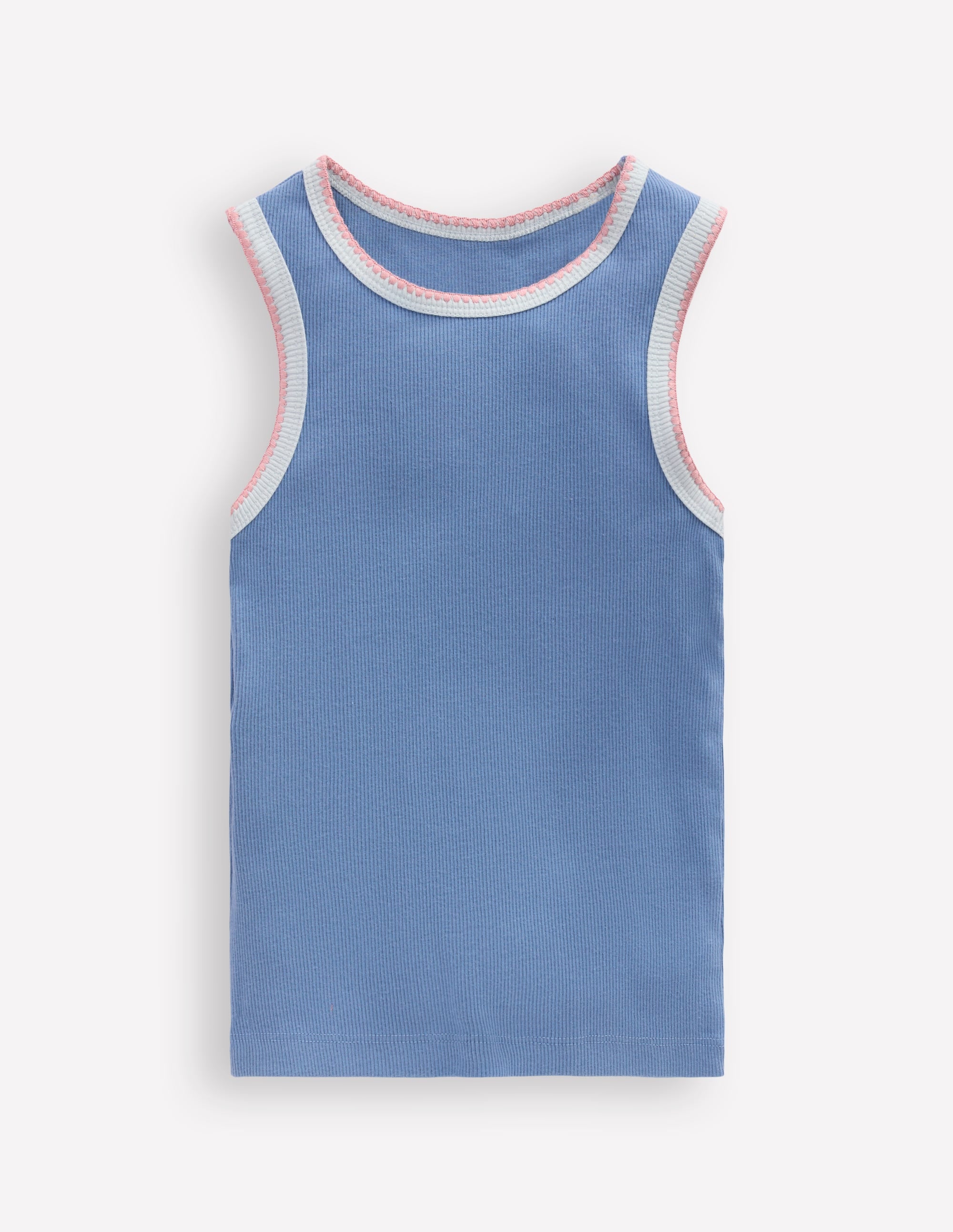 Crochet Trim Ribbed Vest-Light Blue - Image 1