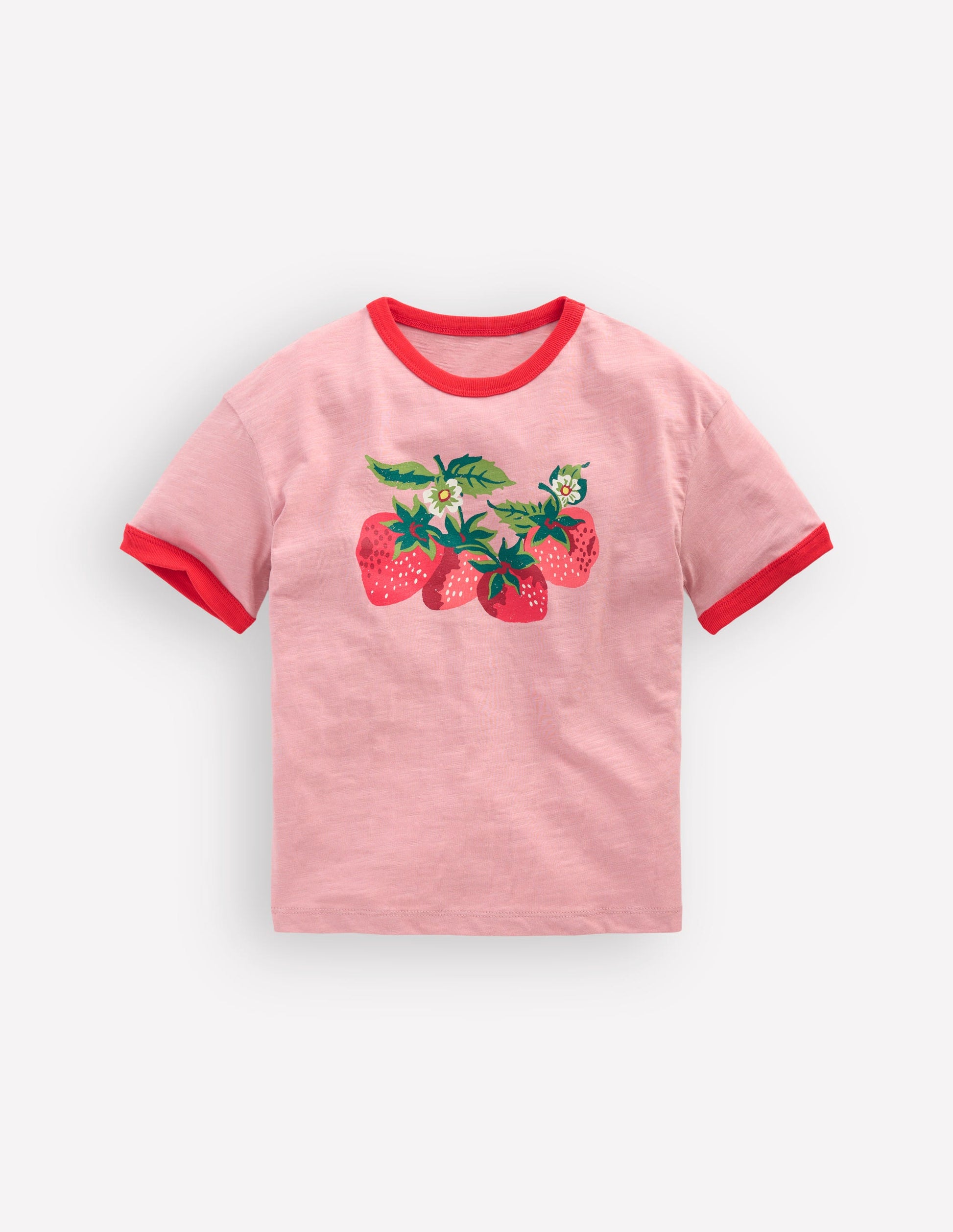 Printed Ringer T-shirt-Vintage Pink Strawberries-2