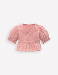 Peplum Woven Top-Almond Pink Broderie