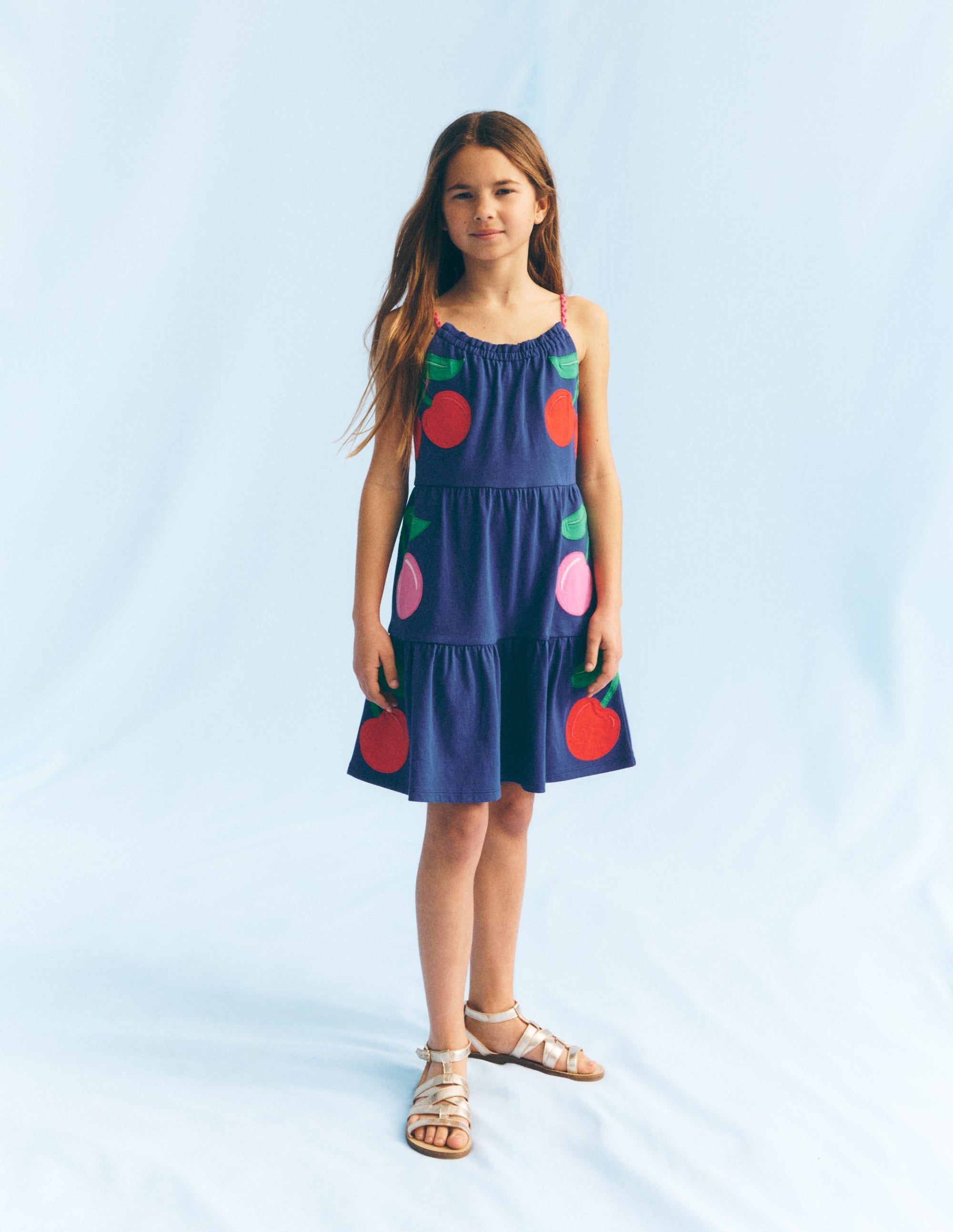 Enola Appliqué Jersey Dress-Starboard Blue Giant Cherries - Image 1
