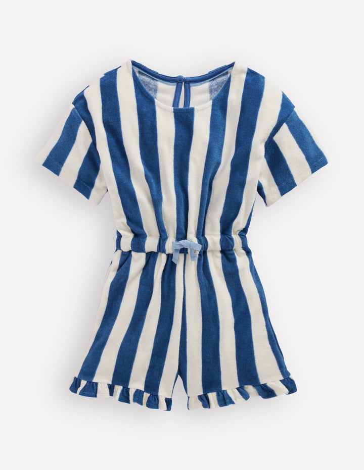Relaxed Towelling Playsuit-Denim Blue Stripe