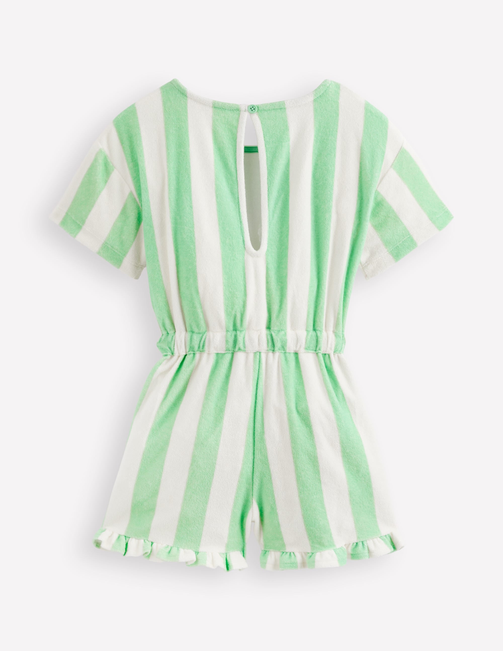 Relaxed Towelling Playsuit-Pale Green Stripe - Image 2
