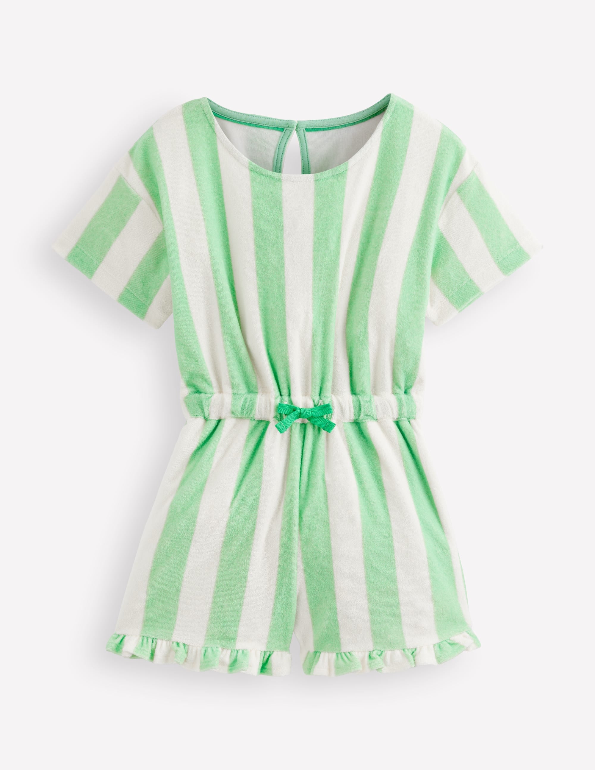 Relaxed Towelling Playsuit-Pale Green Stripe - Image 1