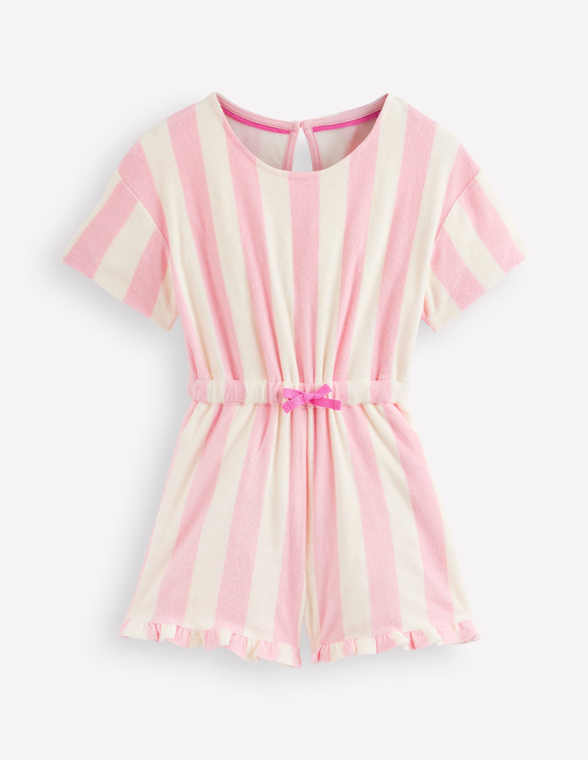 Relaxed Towelling Playsuit-Spring Blossom Pink Stripe - Image 1