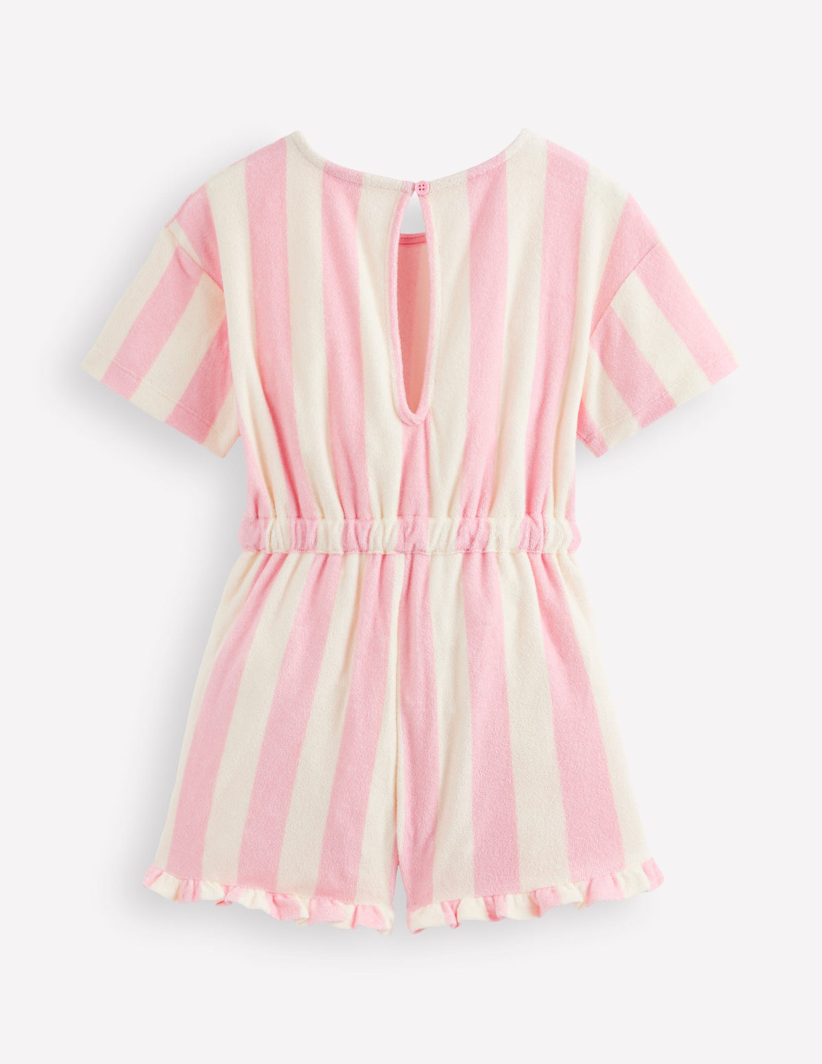 Relaxed Towelling Playsuit-Spring Blossom Pink Stripe - Image 2